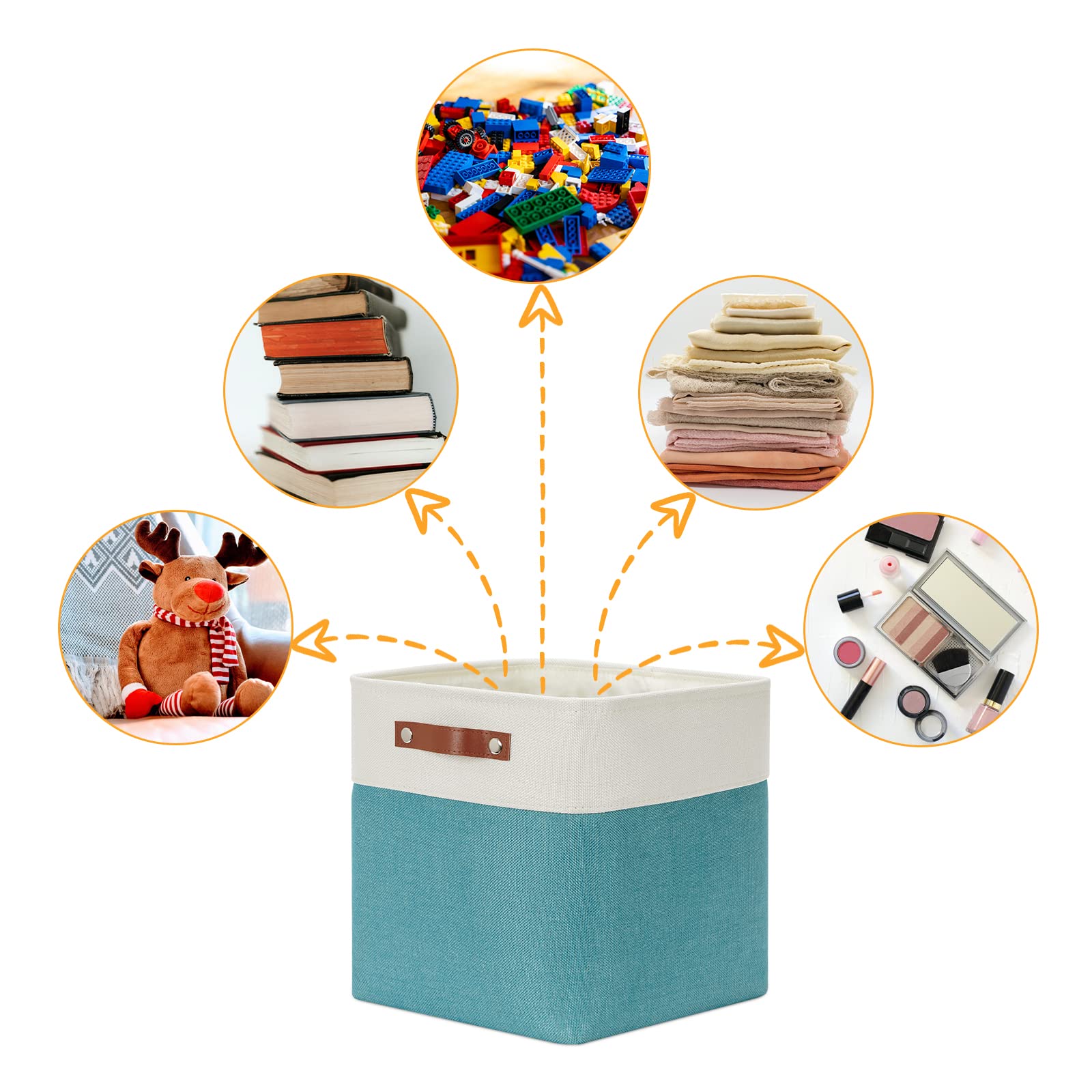 DULLEMELO Square Storage Cubes Baskets for Gifts Empty  12 inch Cube Stroage Bins Linen Closet Organizers and Storage Baskets for Toy Nursery Shelves Bedroom Storage(4 Pack - 12 '' White&Teal)