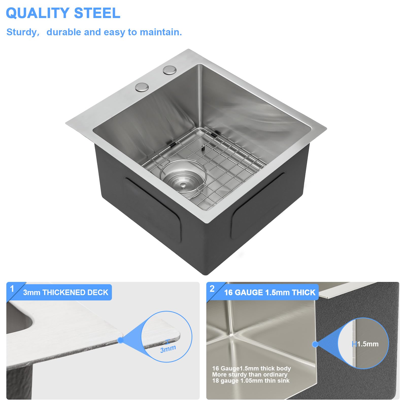 Lordear 21X20X10 Inch Drop In Kitchen Sink Topmount Bar Sink 16 Gauge Single Bowl Stainless Steel Bar Sink Kitchen Sinks Outdoor
