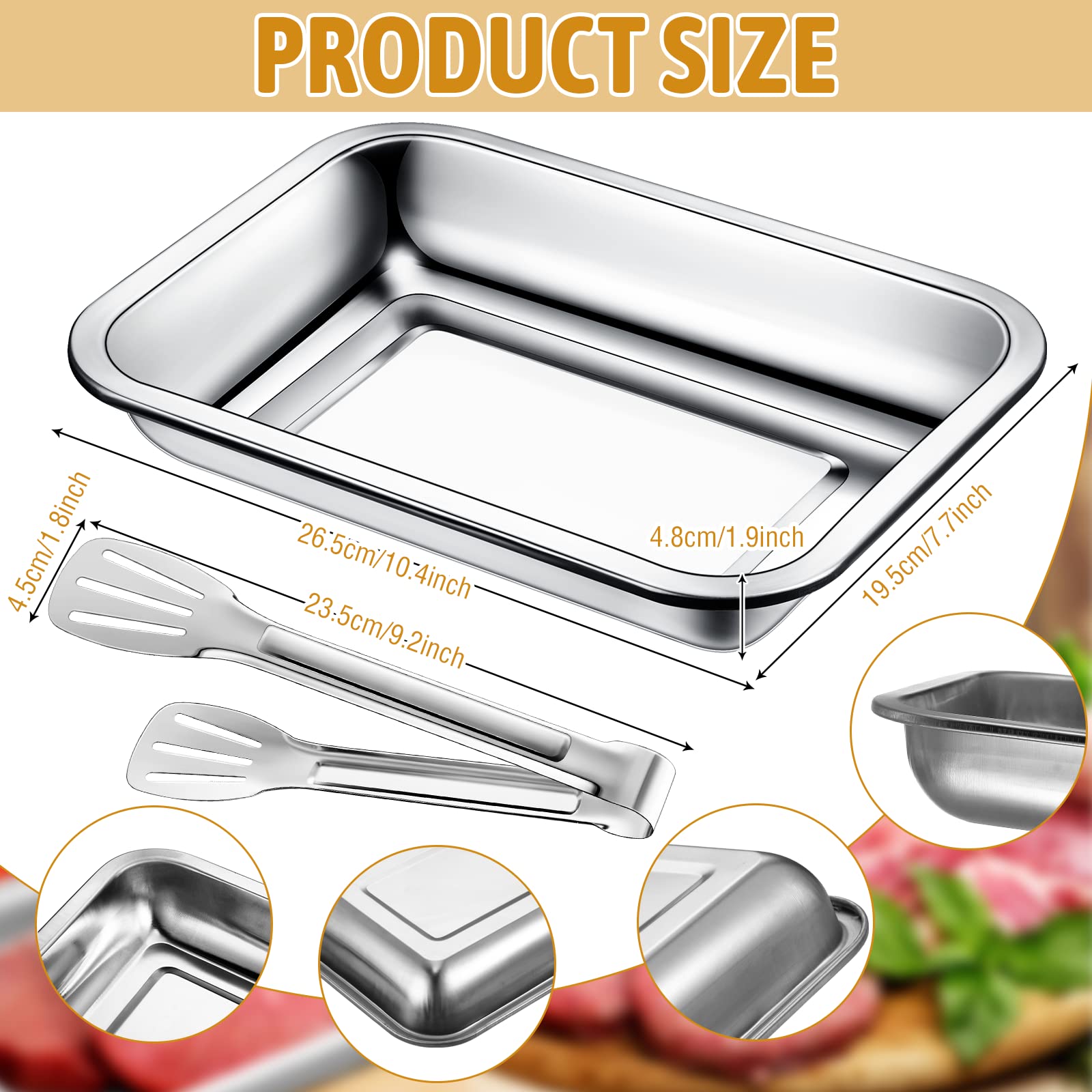 Breading Trays Set Of 3 Large 10.4 X 7.7 X 1.9 Inch Stainless Steel Breading Pans With Tong For Dredging Chicken Breasts And Mar