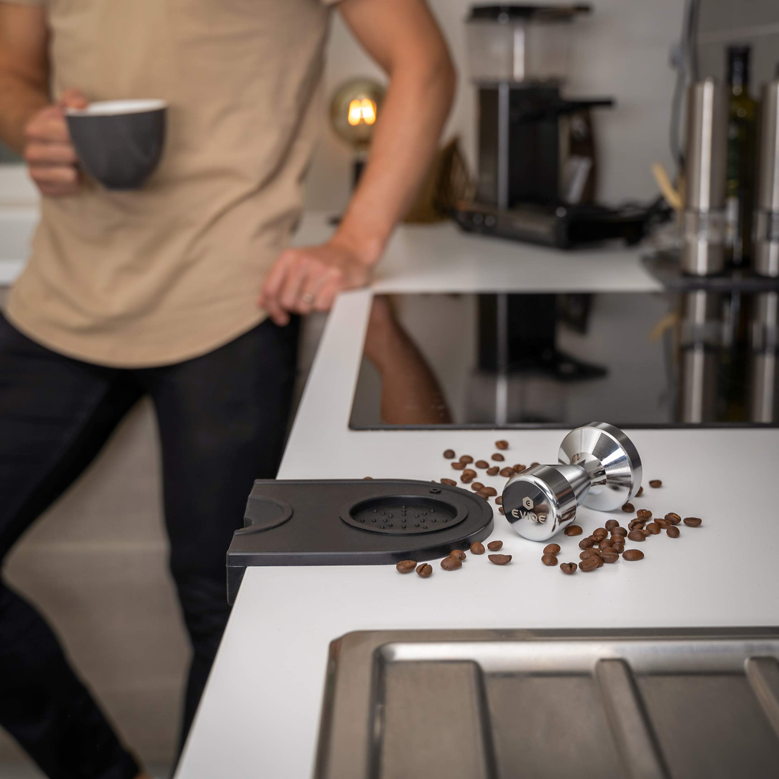 Eviqe Espresso Tamper 51Mm Coffee | Accessories Distributor Stainless Steel Flat Base With Free Mat Holder Stand For Maker, Silv