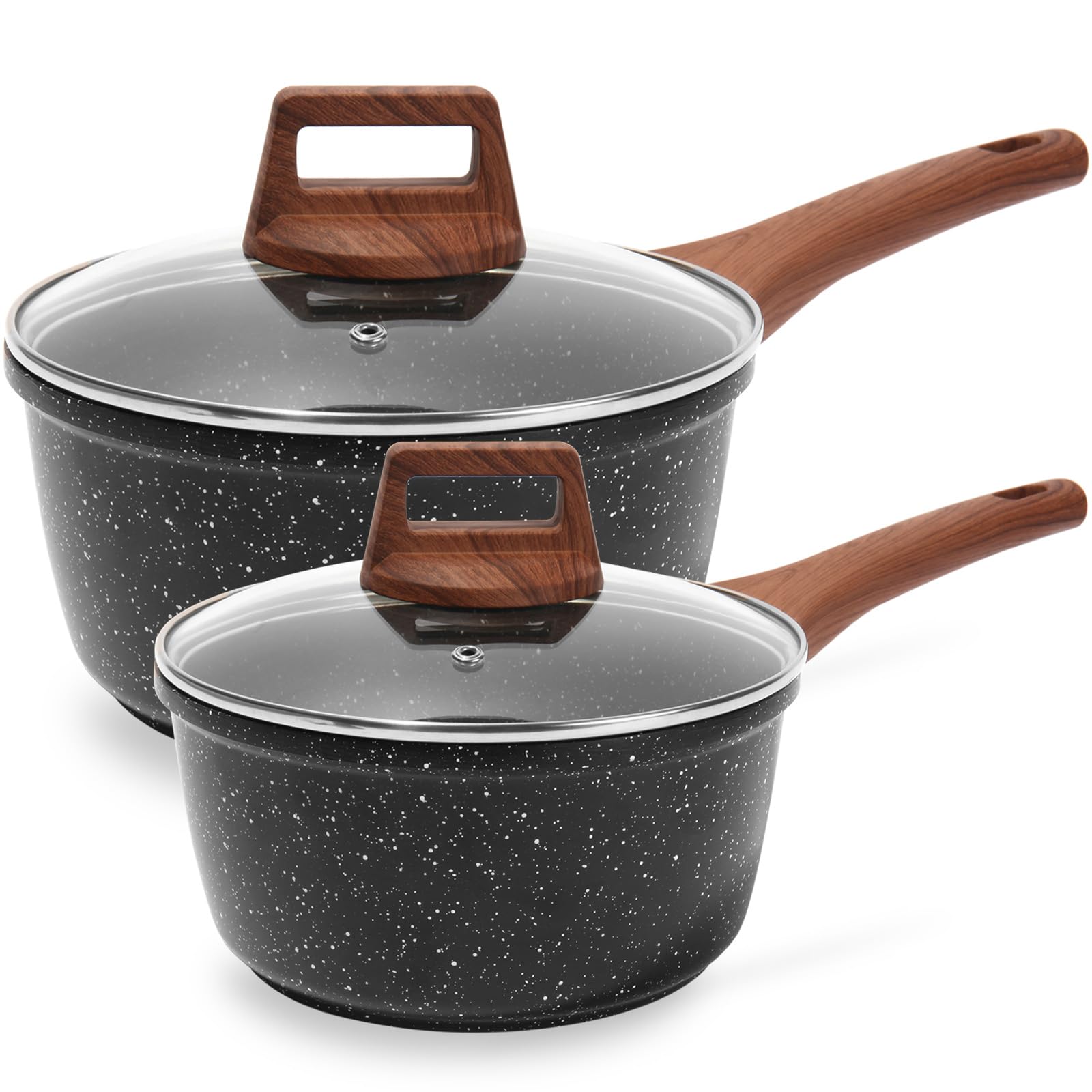 ESLITE LIFE 1.5 QT & 2.5 QT Sauce Pan Set with Lids, Nonstick Small Soup Pot Compatible with All Stovetops (Gas, Electric & Indu