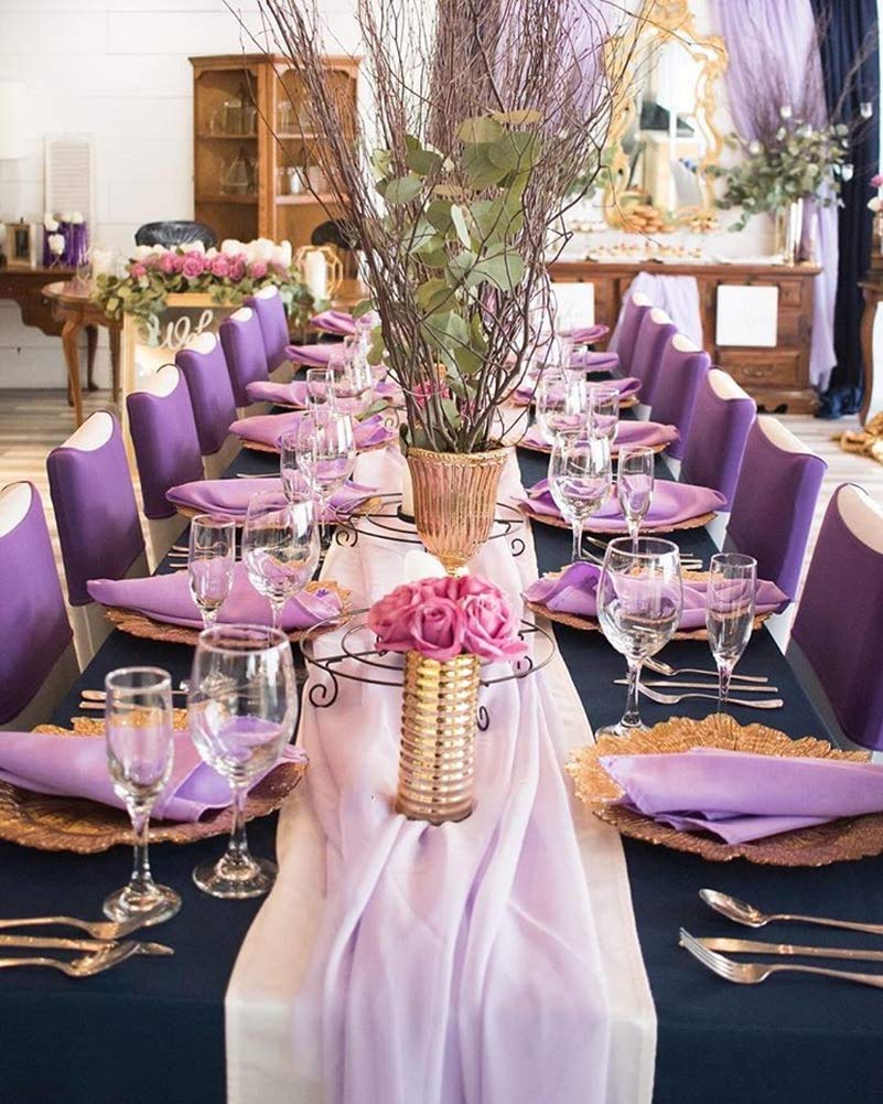 10 Pieces 10Ft Chiffon Table Runners Light Purple Sheer Rustic Wedding Table Runner Elegant Bridal Party Decorations 27X120 Inch