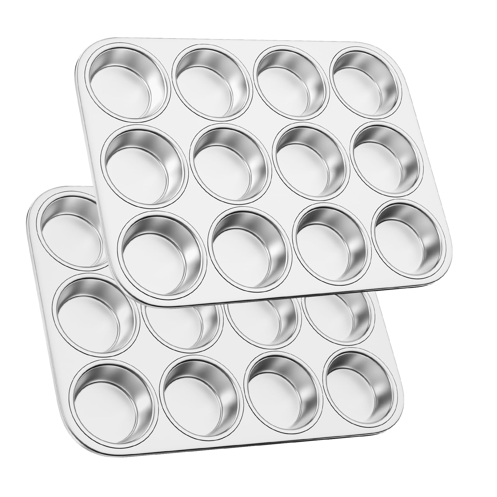Blingco 12Cup Stainless Steel Muffin Pan, Cupcake Pan Metal Muffin Baking Tins for Oven & Dishwasher Safe, Cupcake Pans for Bak