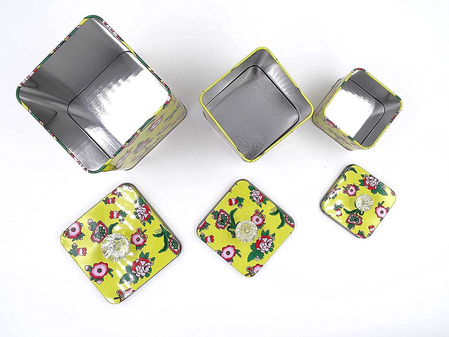 Hadaaya Square Tin Can Empty Cube Steel Box Storage Container With Crystal Knob For Powder Treats, Gifts, Favors, Loose Tea, Cof