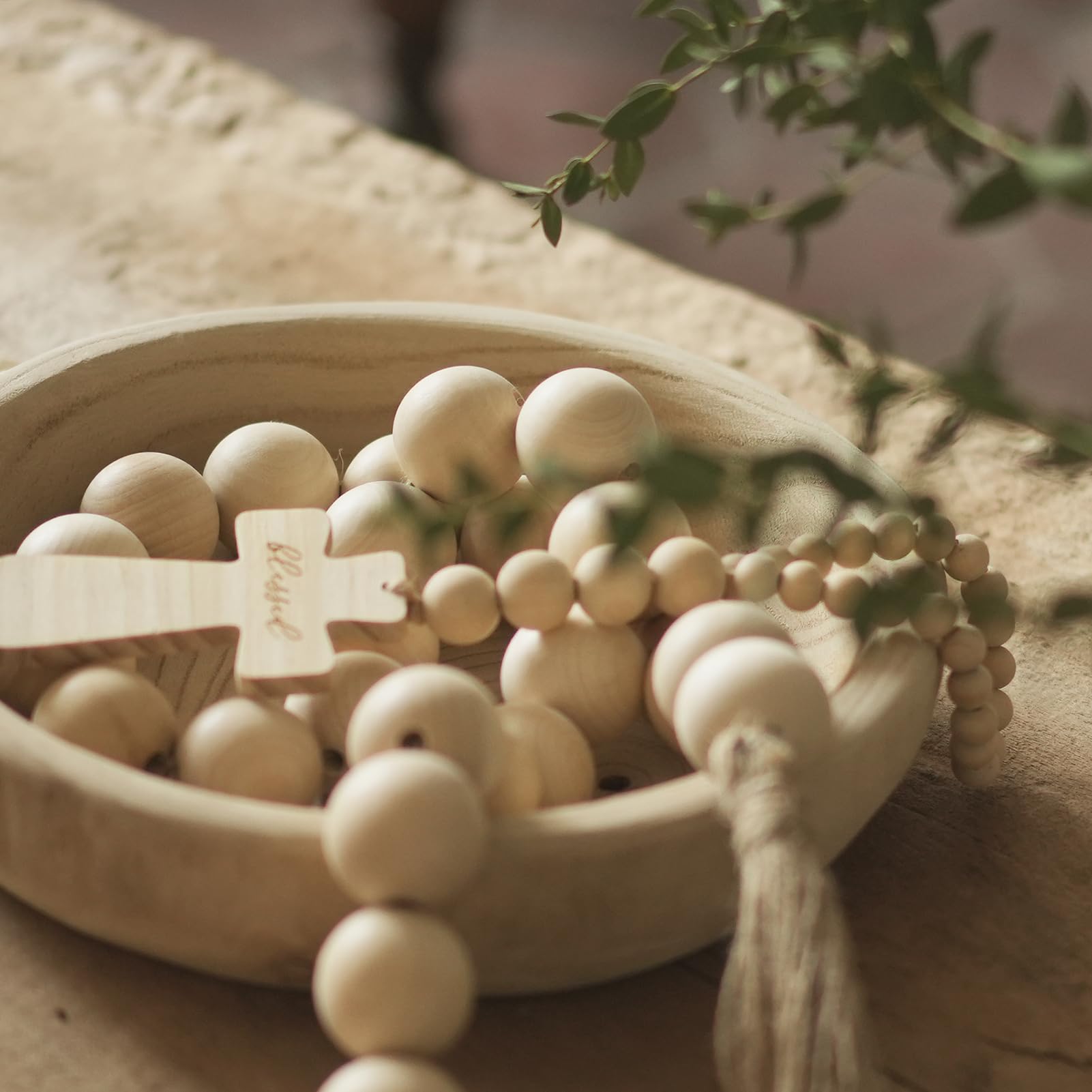 RUIRUICO Extra Large Wood Bead Garland with 1.6 Diameter Wood Beads, Wooden Beads Garland with Tassels, Decorative Beads, Farmho