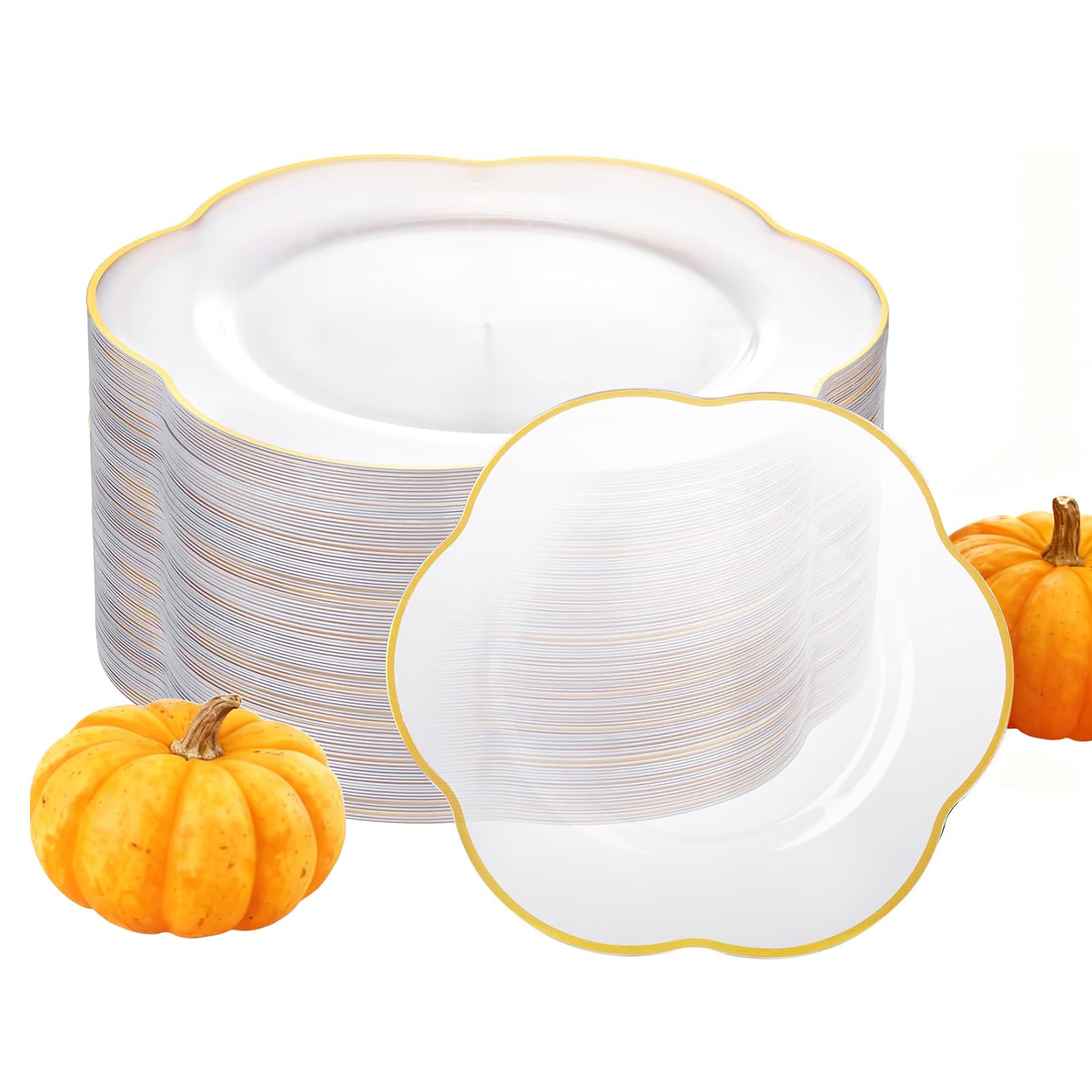 Liacere 100PCS Clear Plastic Plates - Clear and Gold Disposable Dinner Plates - 10inch Heavy Duty Gold Dinner Plates, Perfect fo