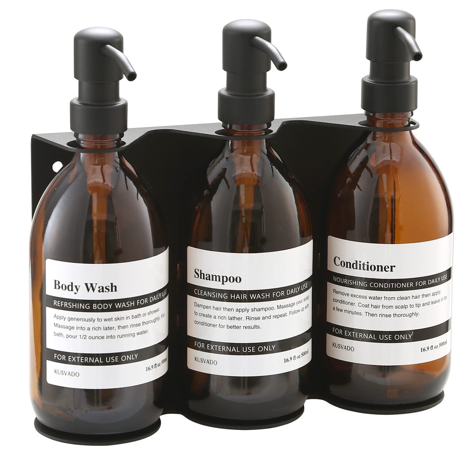 Kusvado Glass No-Drill Wall Mounted Shower Soap/Hand Soap Dispenser With Adjustable Stainless Steel Holder For Bathroom And Kitc