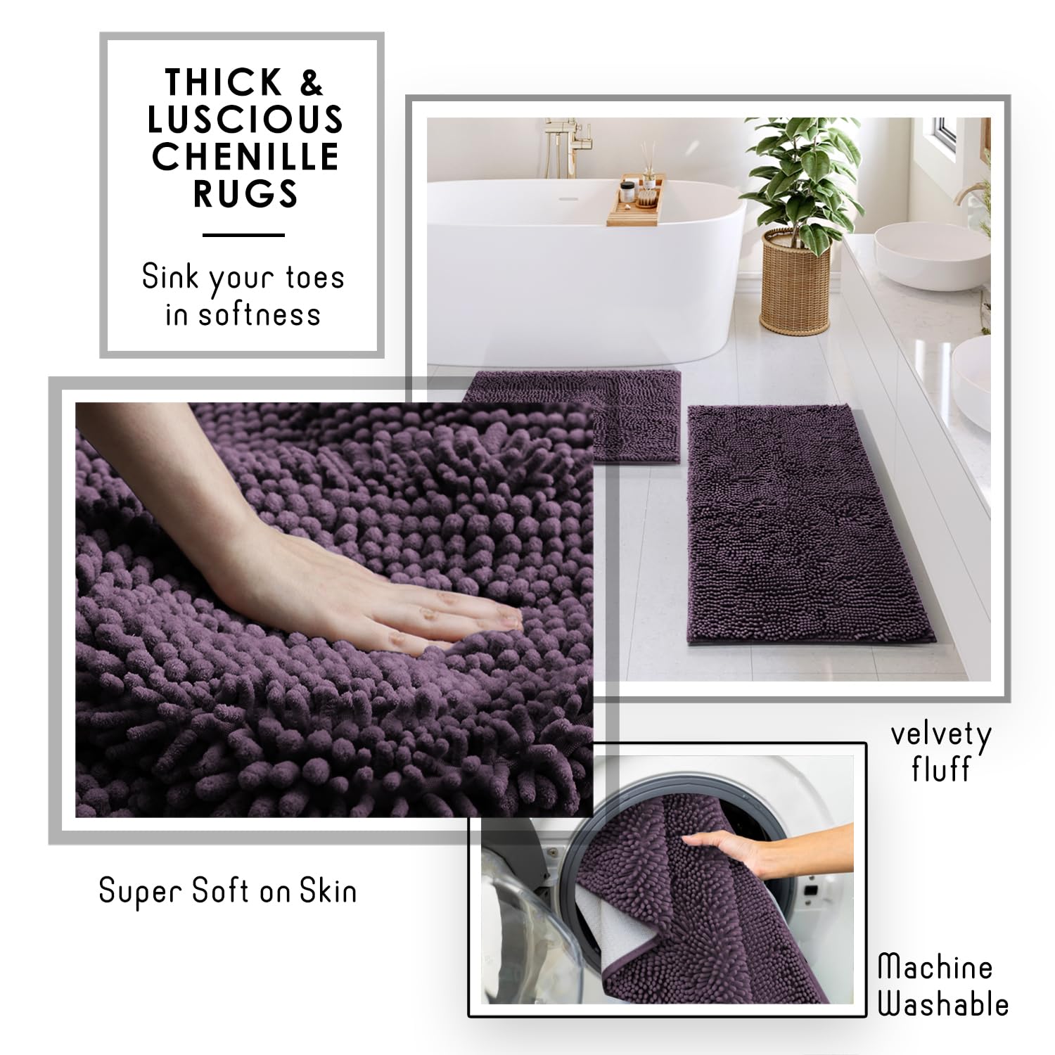 Clara Clark Bathroom Accessories Set - Purple Bathroom Set, Bathroom Sets With Shower Curtain And Rugs, 22Pc Shower Curtain Set