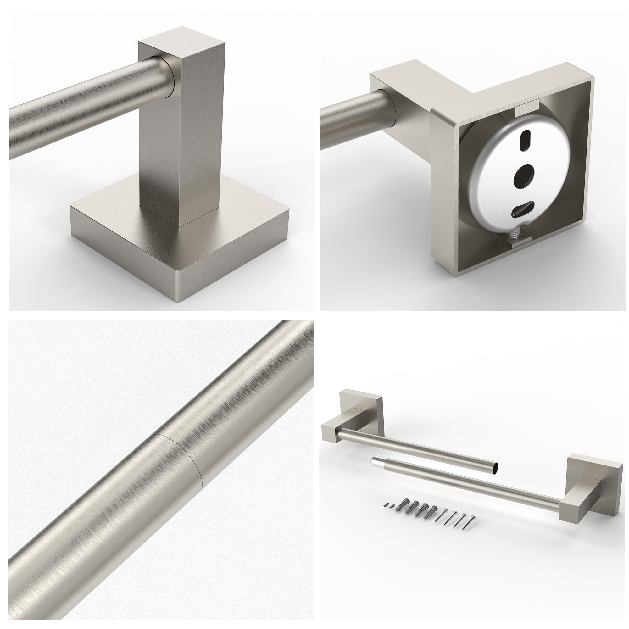 Ruacq 16 Inch Single Towel Bar Stainless Steel Square Bathroom Towel Rack Bath Towel Holders Sus304 Brushed Grey Modern Wall Mou