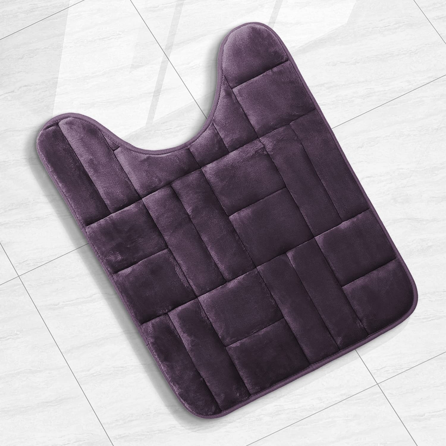 Clara Clark Bathroom Contour Rug, Ultra Soft Non Slip And Cozy, Velvet Memory Foam Toilet U-Shaped Bath Mat, 20 X 24, Tiled - Pu