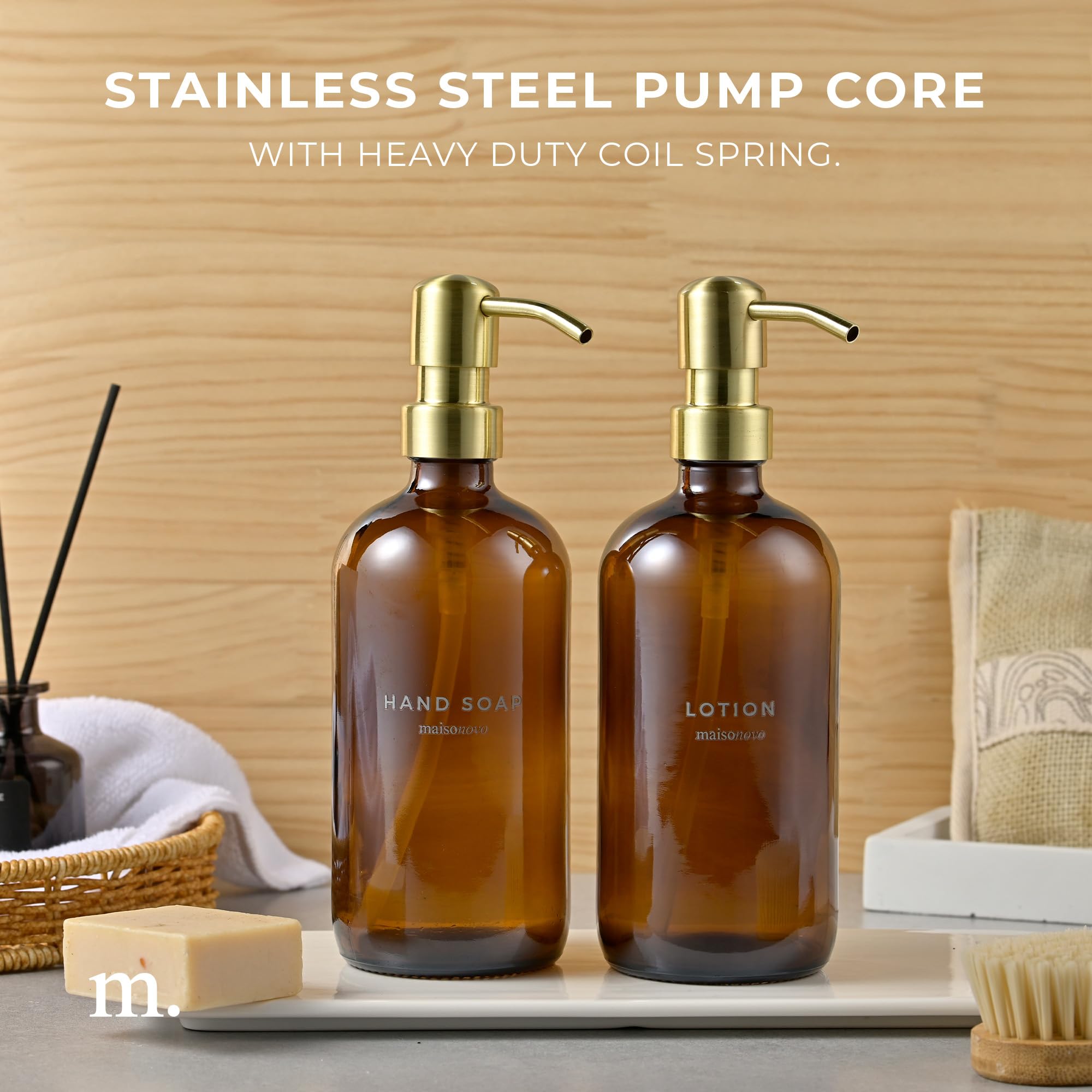 Maisonovo Soap Pump Replacement - 2X Gold Metal Pumps - Pump Dispenser - Soap Dispenser Pump Replacement - Stainless Steel Soap