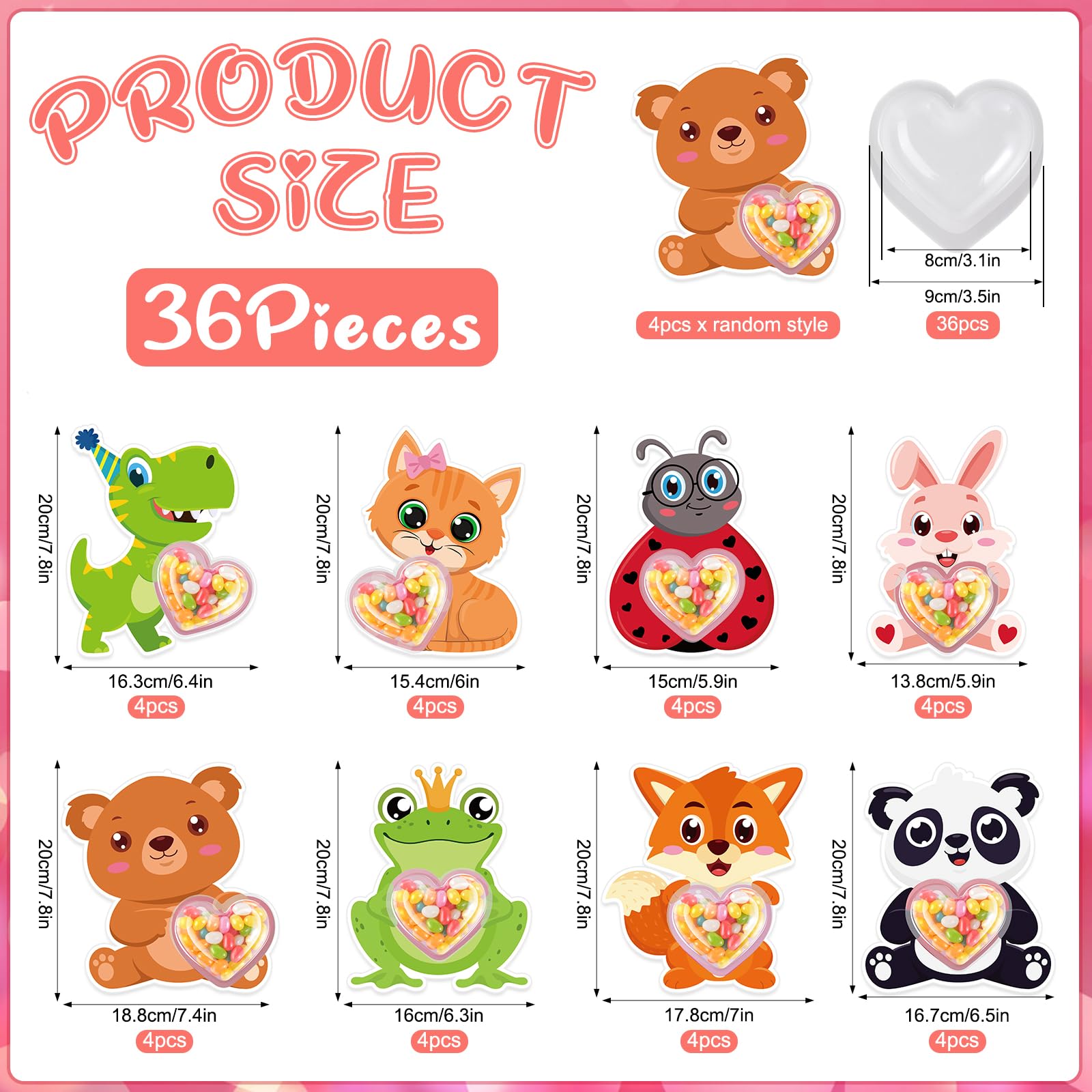 36Set Valentines Day Cards With Candy Dome Holders, Cute Animal Valentines Candy Holder Cards For Kids, Funny Valentines Exchang