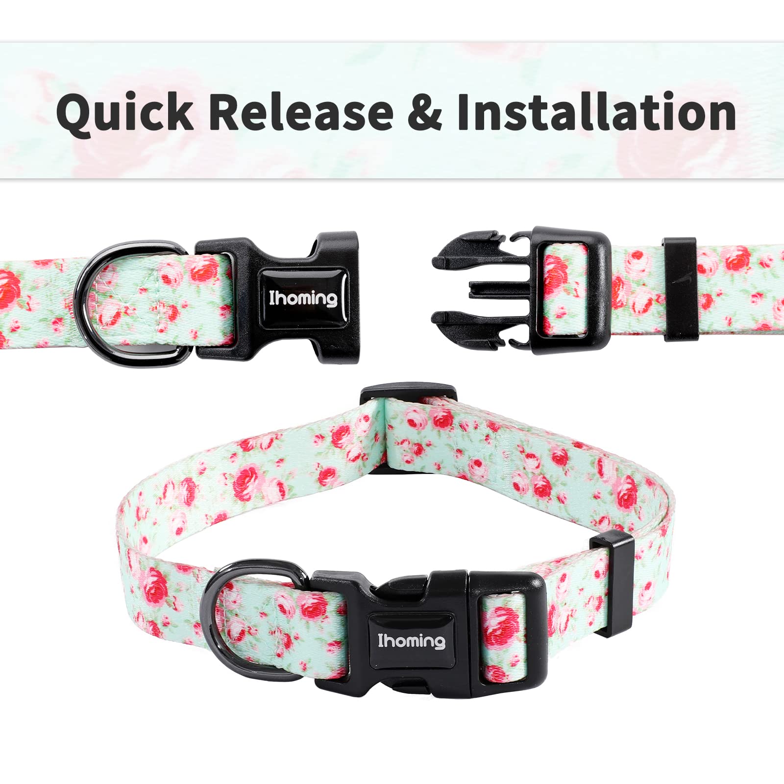 Ihoming Puppy Collar And Leash Set For Daily Outdoor Walking Running Training, Floral Greenlake Design For Extra Small Boys Girl