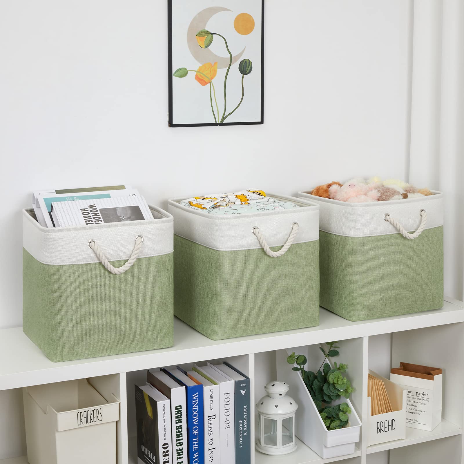 Bidtakay Cubby Storage Bins Set Of 3 Fabric Baskets For Shelves Closet Drawer Organizer Storage Cubes 13X13 Collapsible Organiza