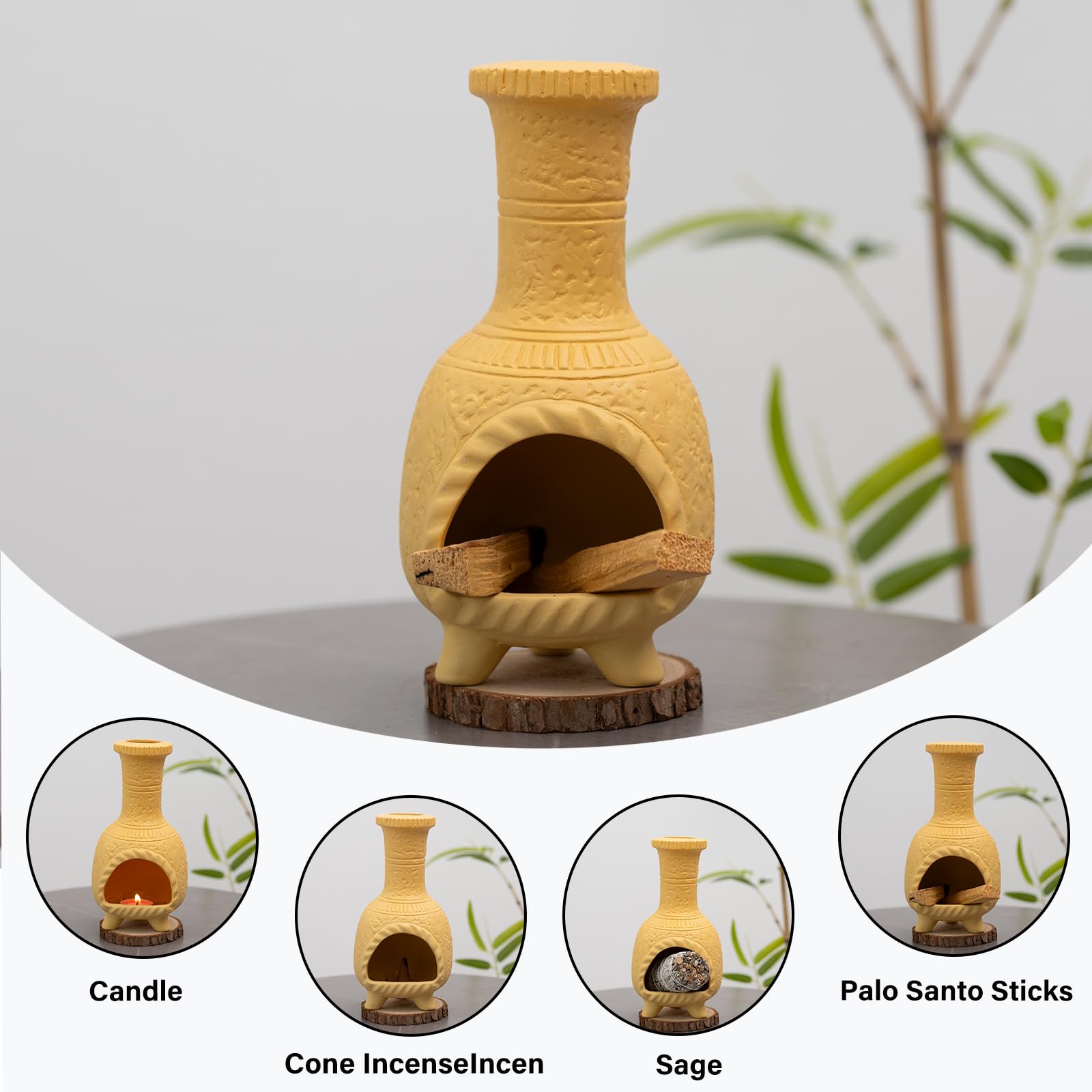 MOUGIGI Handcrafted Terracotta Palo Santo Burner - Mexican Style Chiminea Clay Incense Dish & Anxiety Relief, Mini Aromatic Home