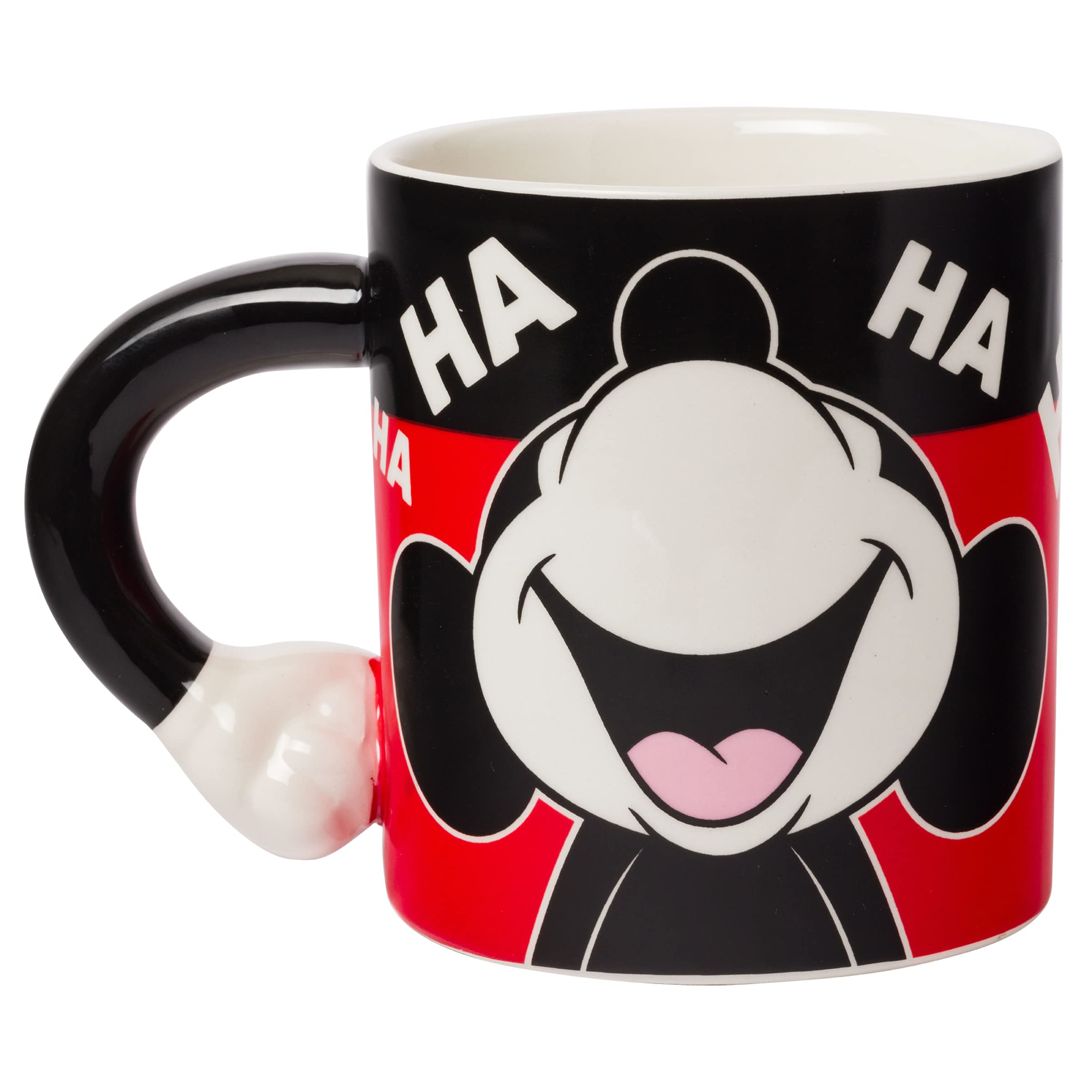 Silver Buffalo Disney Mickey Mouse Laughing Face Sculpted Handle Ceramic Mug, 20 Ounces