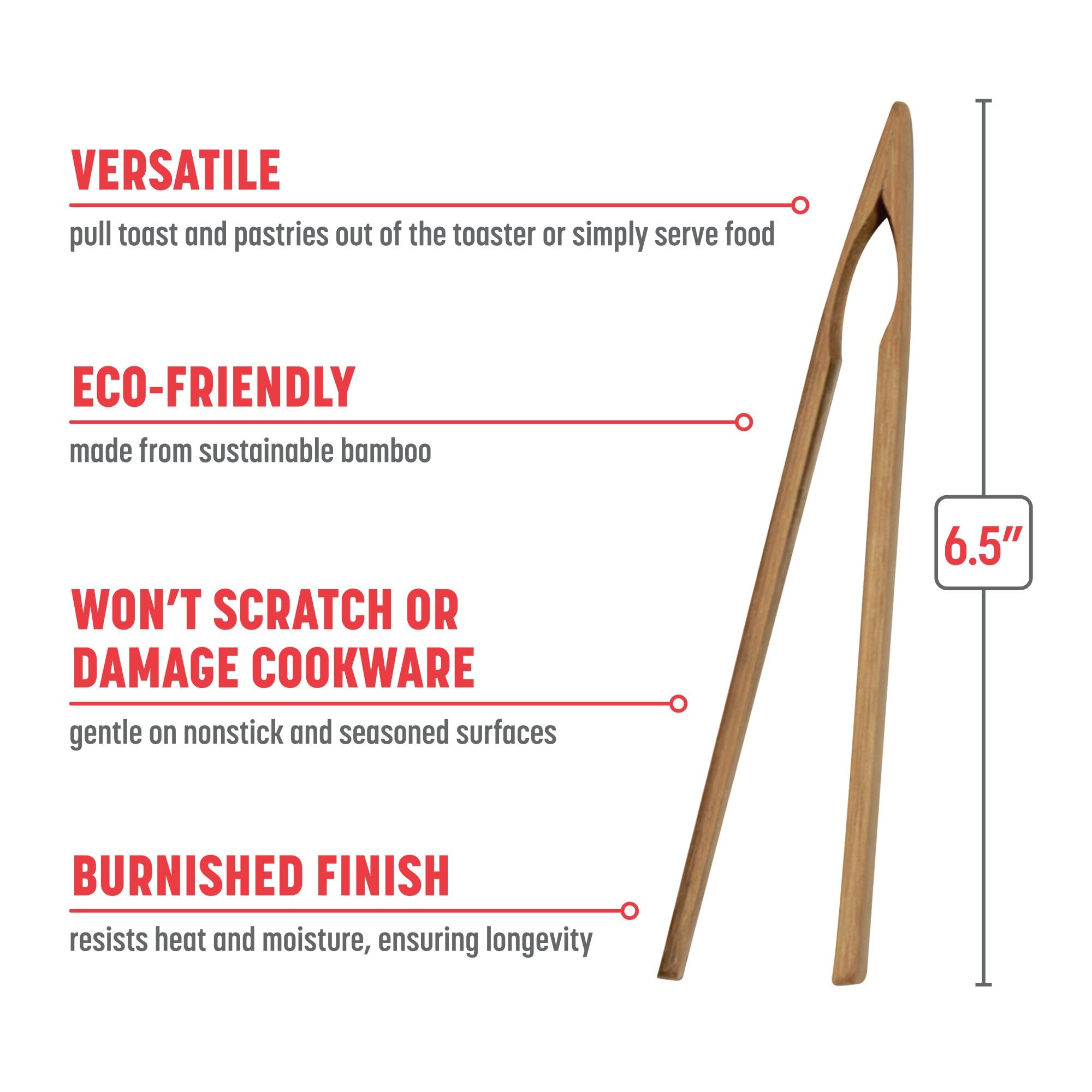 Joyce Chen Burnished Bamboo Toaster Tongs, 6.5 Inch