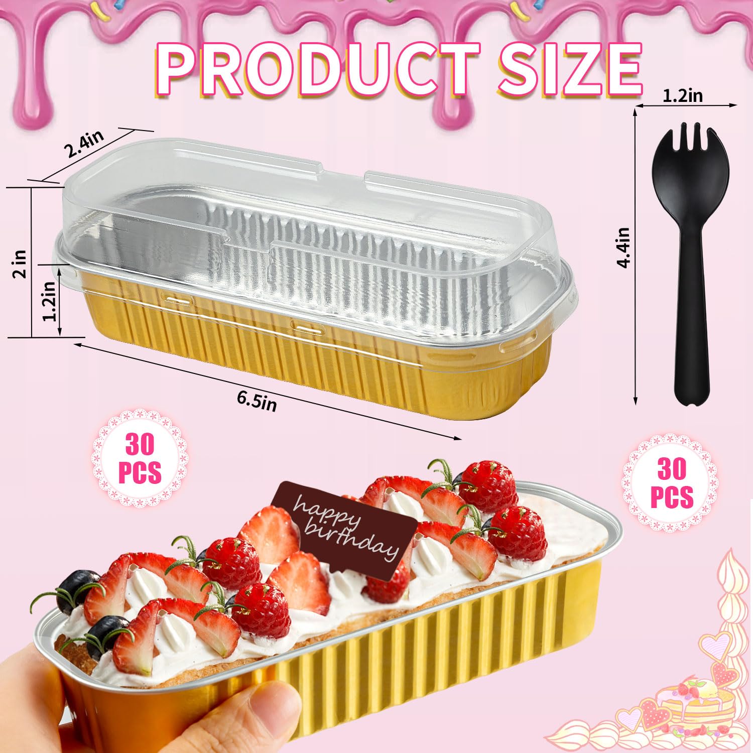 Ffniu 60Pcs Mini Loaf Pans With Lids And Spoons, Aluminum Foil Baking Pans, Rectangle Mini Cake Pans, Brownie Baking Cups For Pi
