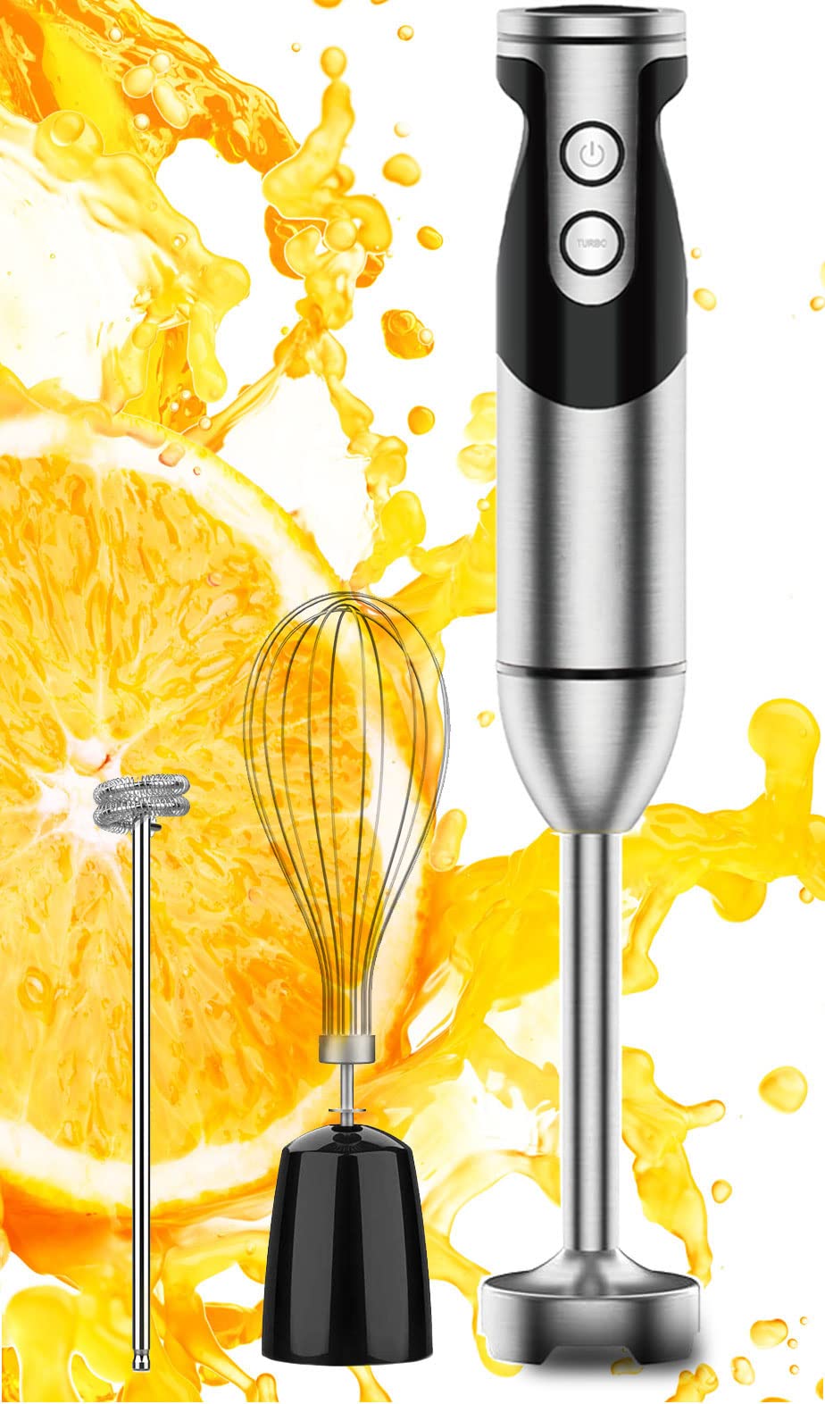 Megawise Stainless Steel Titanium Reinforced 3-In-1 Immersion Hand Blender, Powerful With 80% Sharper Blades, 12-Speed Corded Bl
