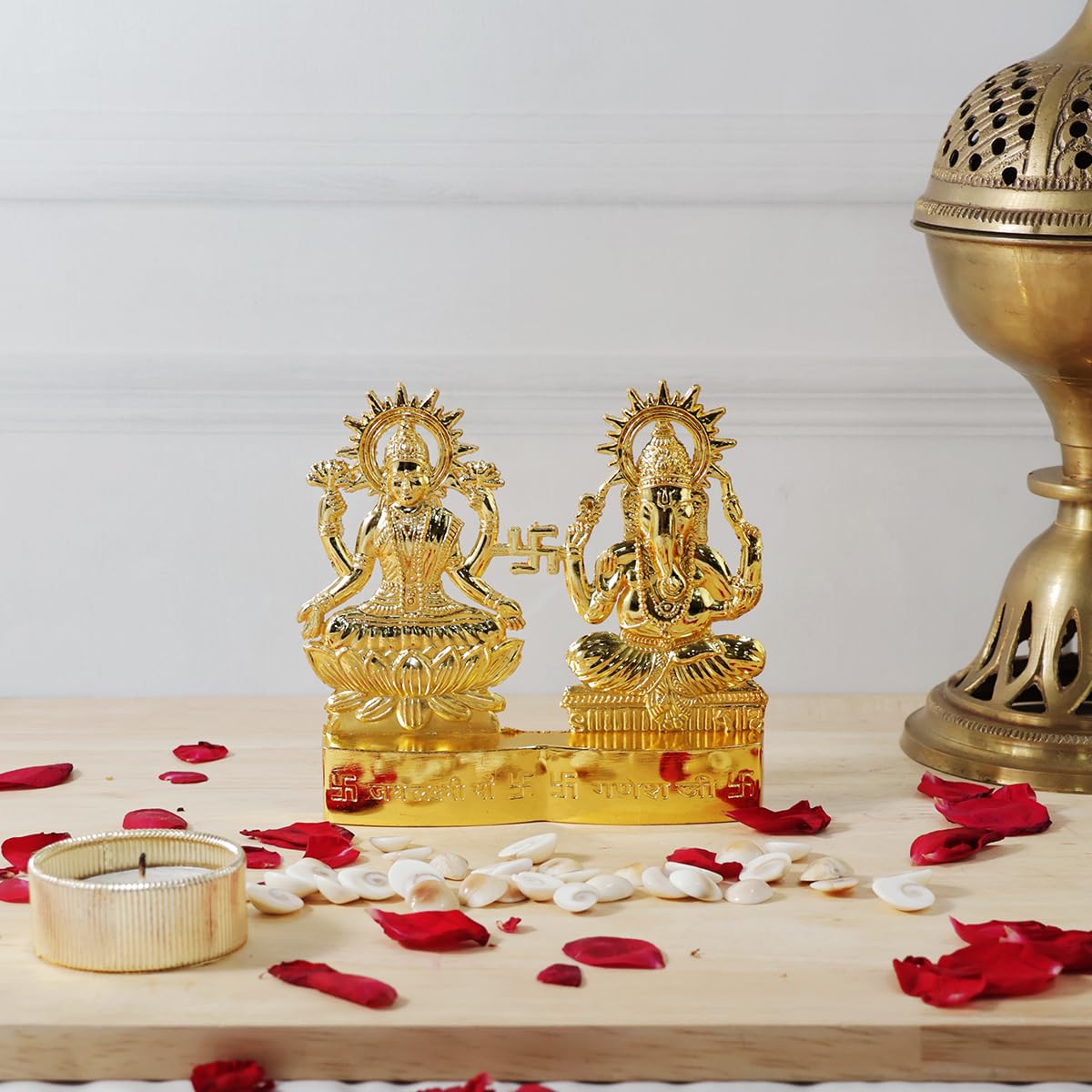 Shubhanjali Gold Plated Laxmi Ganesh Idol Showpiece (4 Inch), Metal Lakshmi Ganesh Statue for Diwali, Home Dcor, Golden