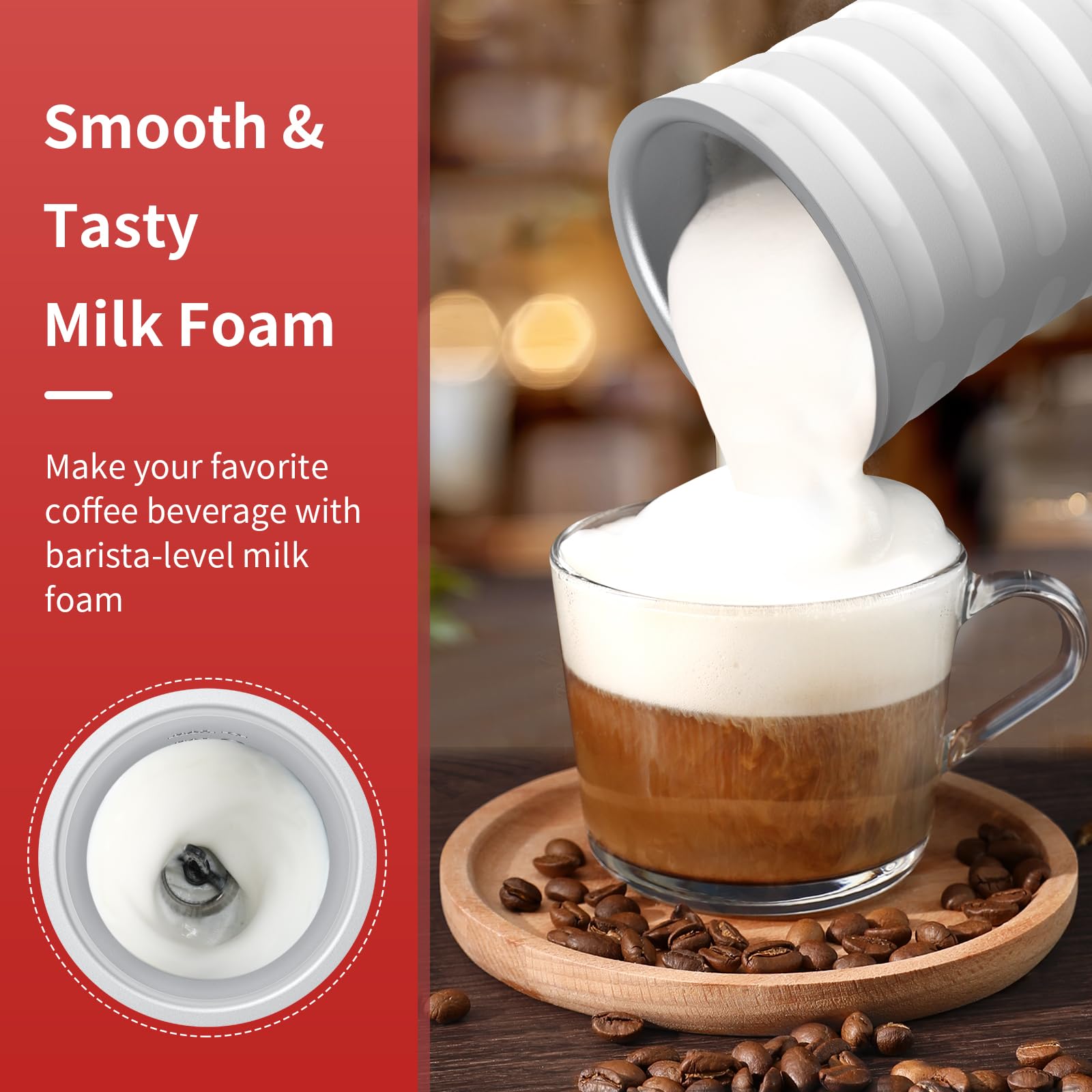Paris Rhne Milk Frother, 4-In-1 Milk Steamer And Frother, Hot & Cold Foam Milk Warmer With Temperature Control, Auto Shut-Off Fr