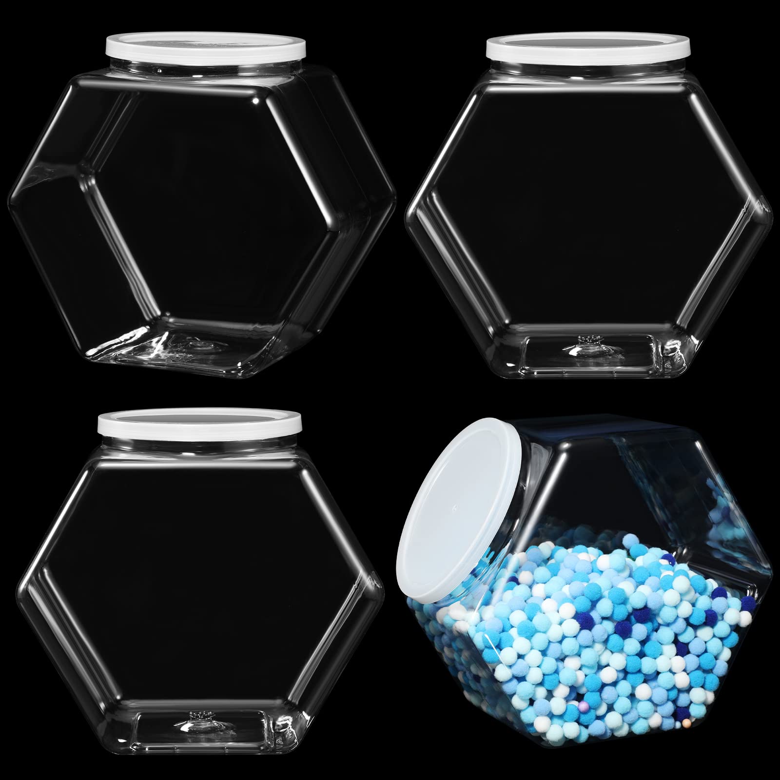EBOOT 4 Pcs 1 Gallon/ 129 oz Plastic Candy Jars with Lid Hexagon Cookie Jar