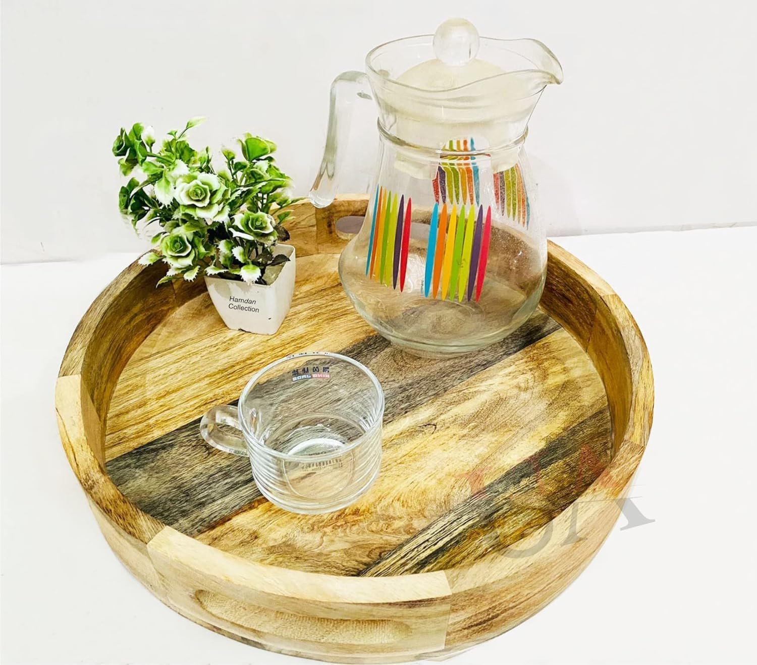 Treeedge Arts Serving Tray, Tea And Coffee Table, Wood Round Tray With Handles, And Food Storage Plates For Serving Food And Bev