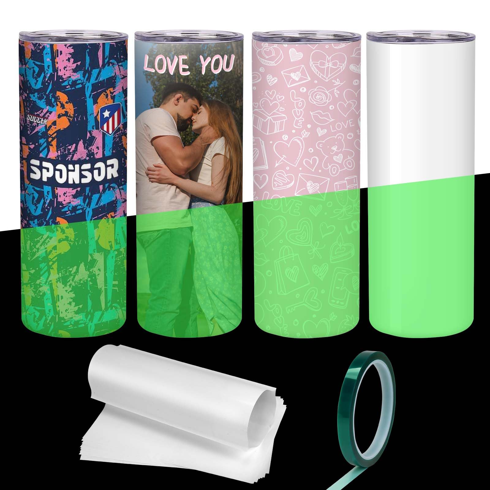 ShineMe Sublimation Tumblers 20 oz, Glow in the Dark Sublimation Cups with Spill Proof Lids and Shrink Wrap, 4 pack Stainless St