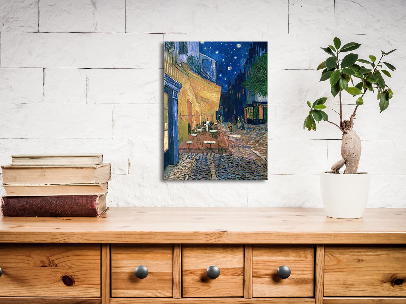 Wieco Art Cafe Terrace At Night Modern Stretched And Framed Giclee Canvas Prints Van Gogh Oil Paintings Reproduction Cityscape P