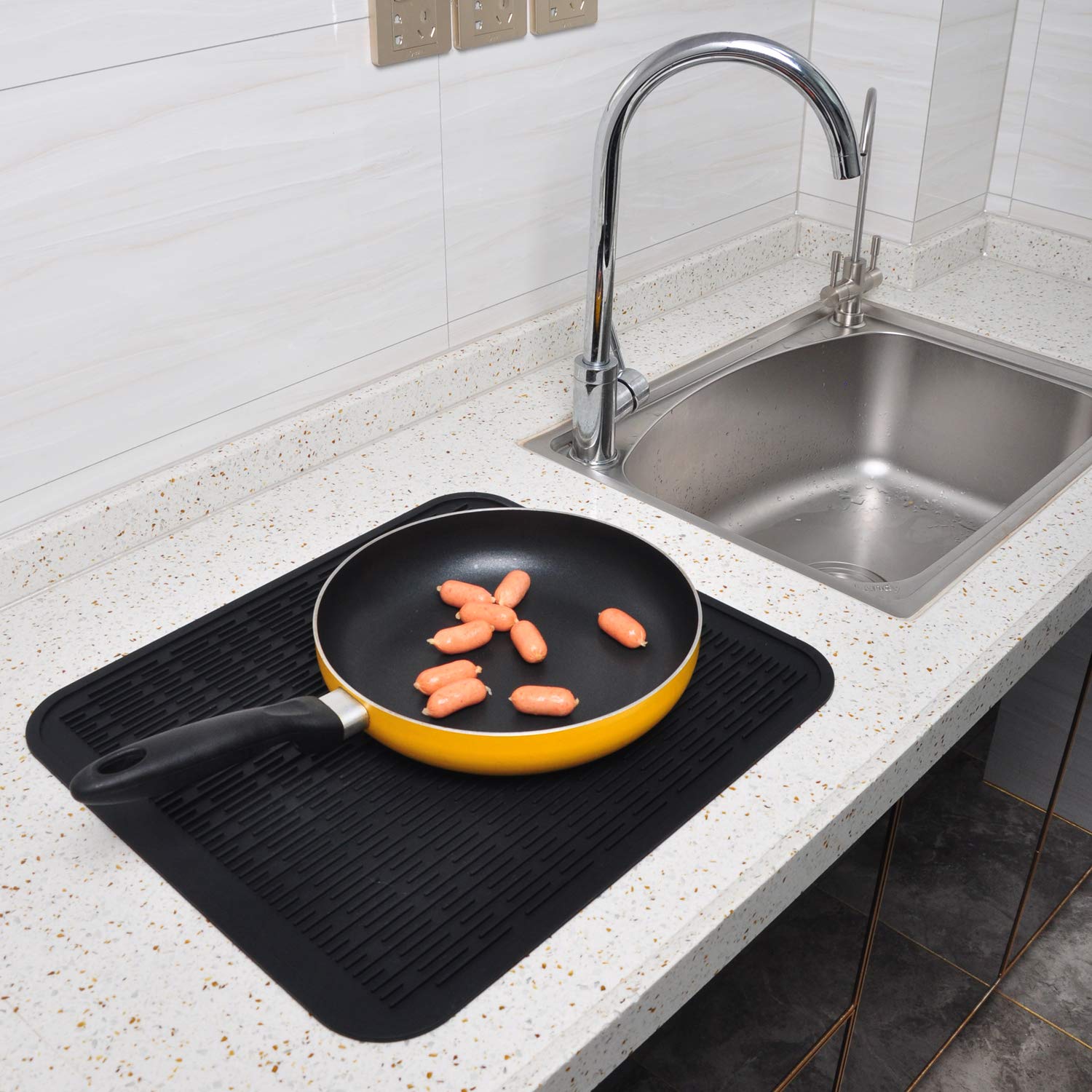 Extra Large Silicone Trivet Heat Resistant Mat 18'' X 16'' Dish Drying Mats Kitchen Counter Rack Sink Drainer Pad Hot Pot Trivet