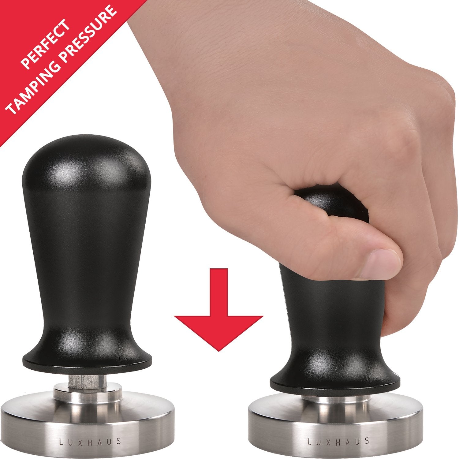 LuxHaus Espresso Tamper - 51mm Calibrated Coffee Tamper for Espresso Machine with Spring Loaded 100% Flat Stainless Steel Base