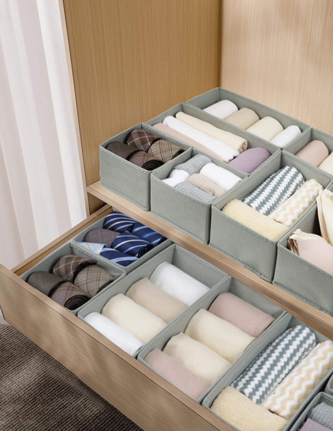 Set of 12 Drawer Organizer, Fabric Closet Organizer and Storage Baskets,Foldable Drawer Divider for Clothing,Sock,Ties,Underwear