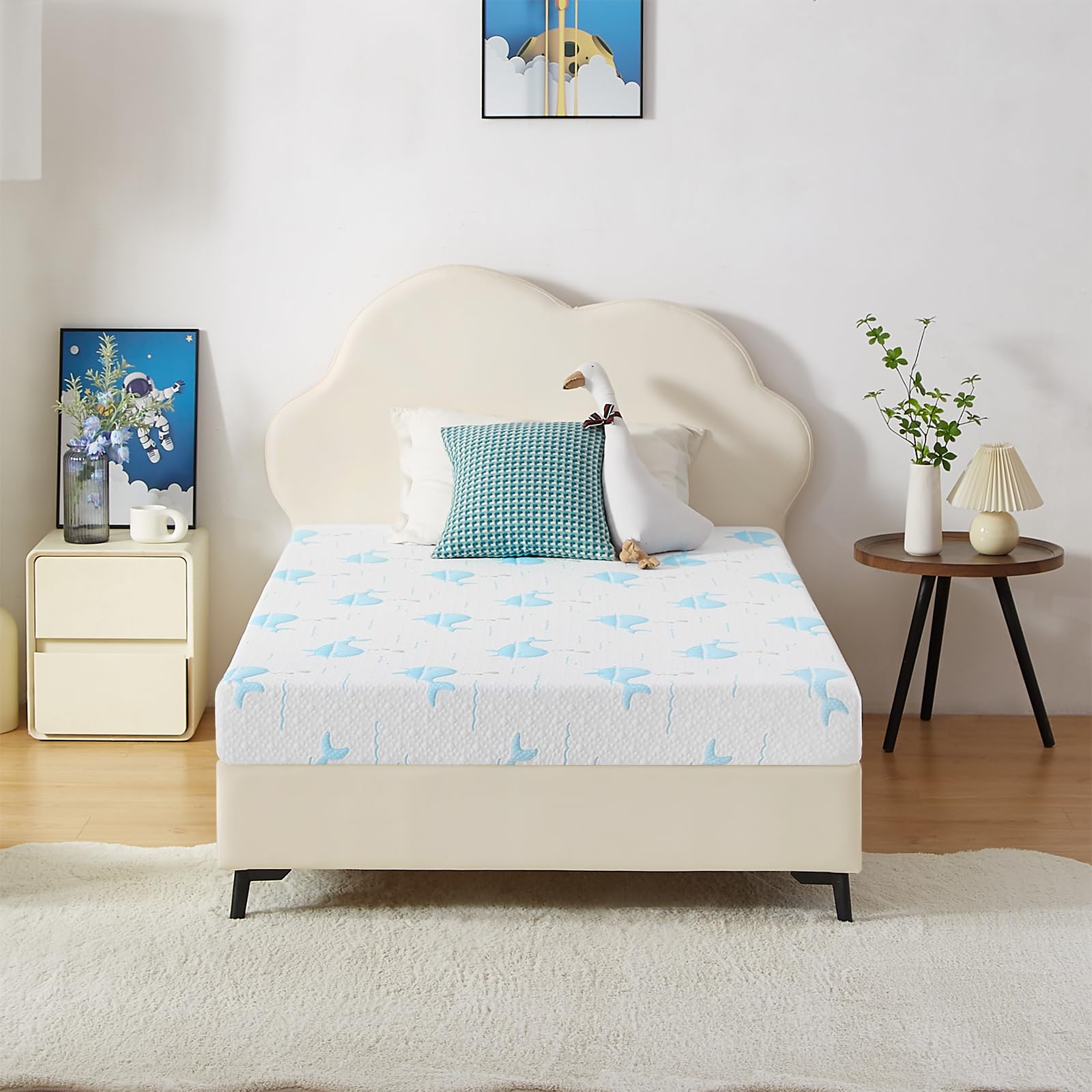 Ouui 6 Inch Twin Mattress For Kids, Removable Washable Cover With Whales Pattern Cooling Memory Foam Medium Feel, Bed-In-A-Box,