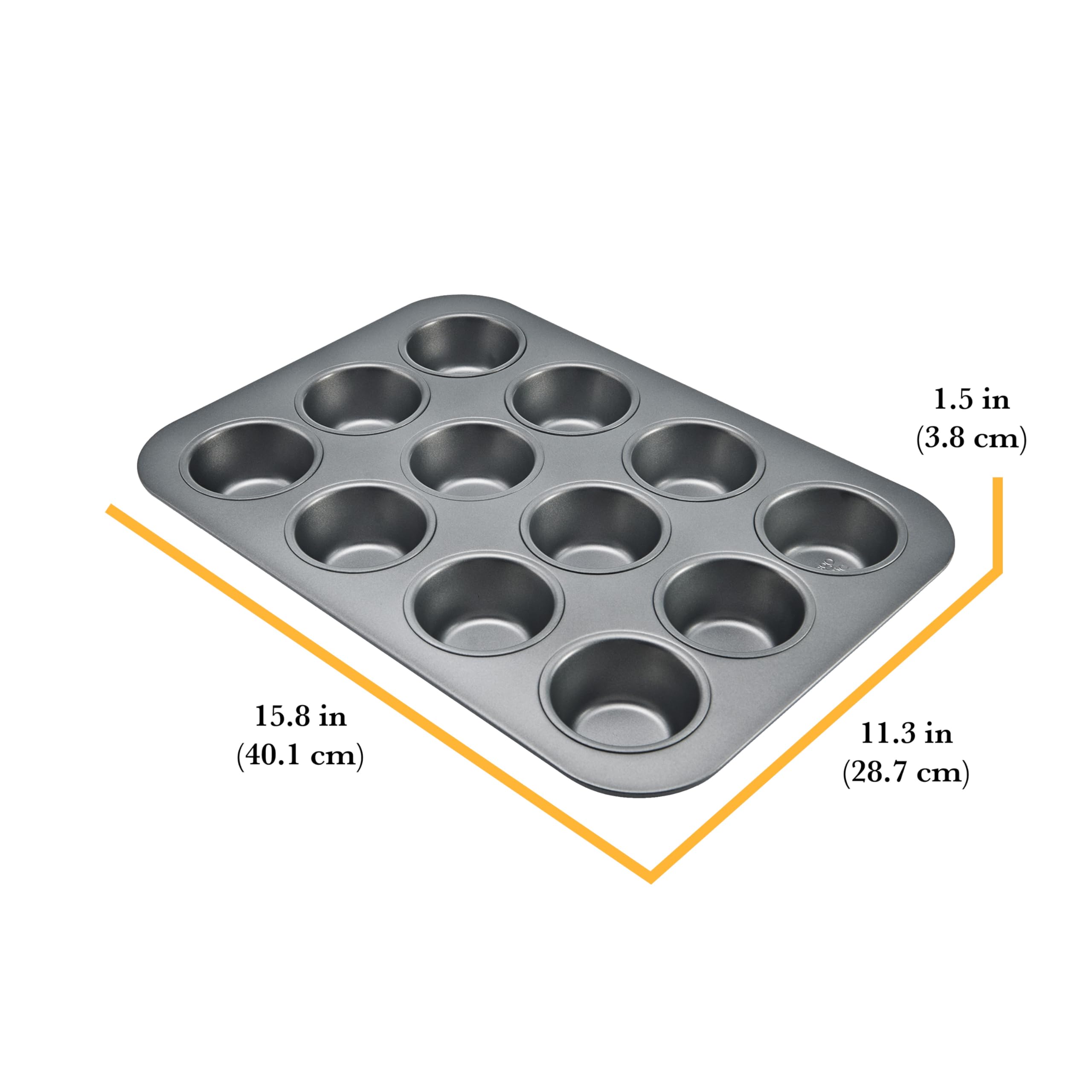 Chicago Metallic Commercial Ii Non-Stick 12-Cup Muffin Pan. Make Muffins, Cupcakes, Mini Quiches, Egg Cups, And More, 15.8 L X 1
