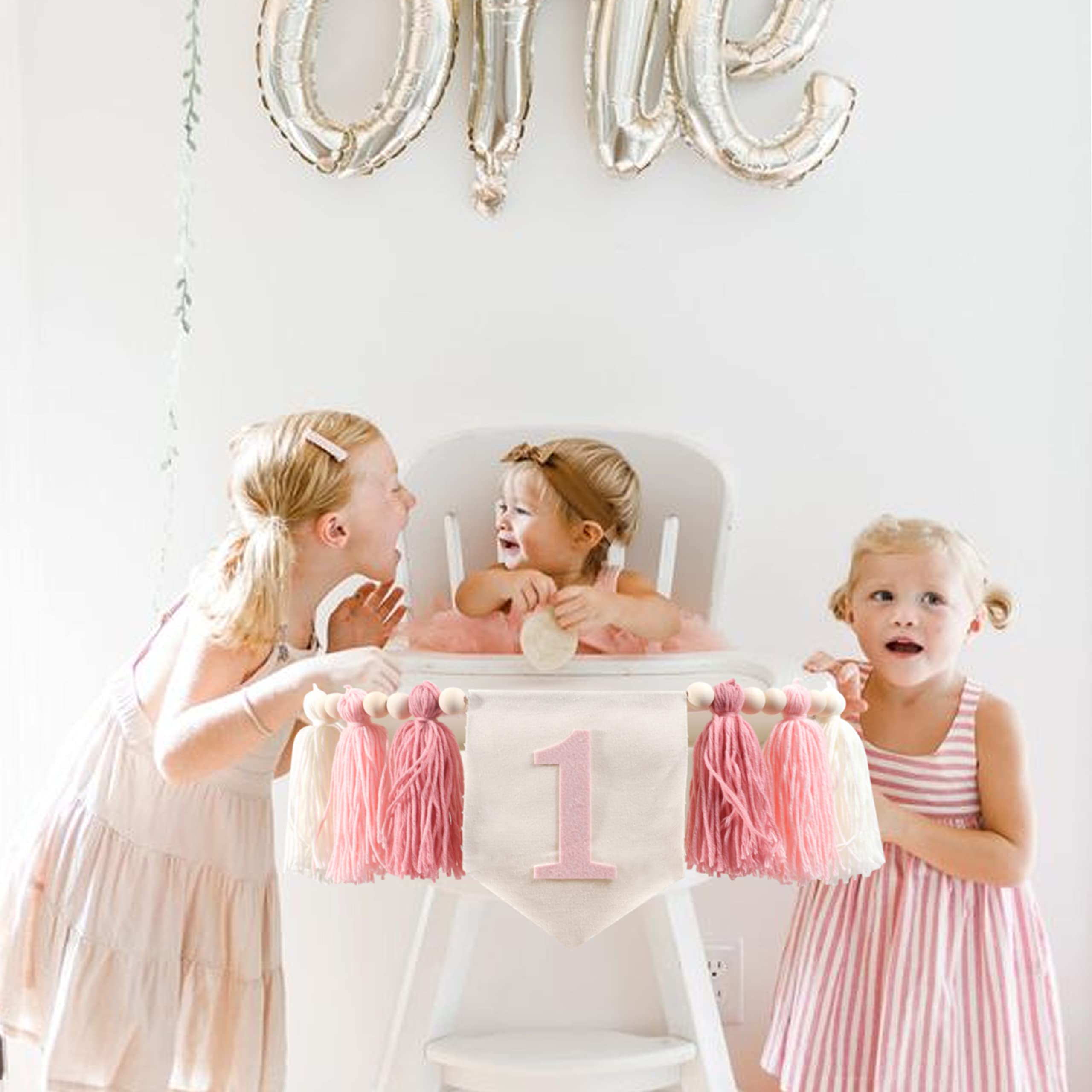 1St Birthday High Chair Banner,Pink Tassel Theme Banner For Girl,1St Birthday Photo Backdrop,Wall Hangings Decorative For Kids B