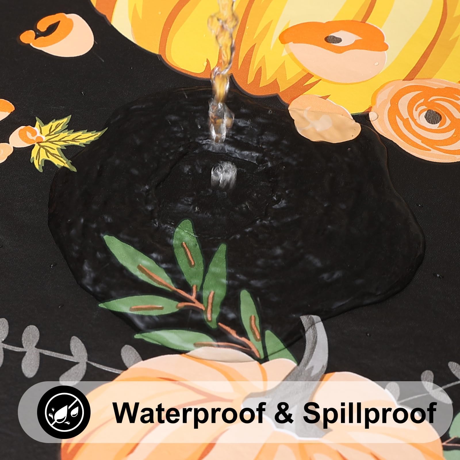 Smiry Plastic Thanksgiving Tablecloth, Pumpkin Waterproof Elastic Fitted Table Covers for 6 Foot Tables, Wipeable Flannel Backed