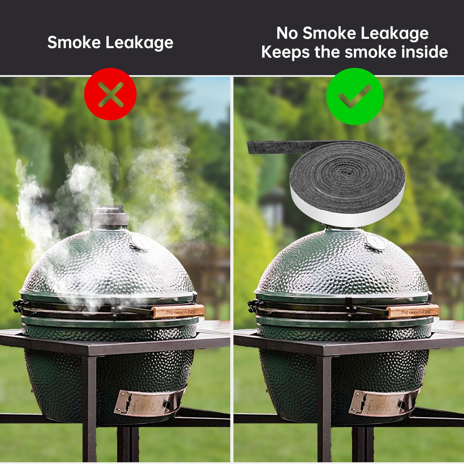 High Temp Grill Gasket Replacement Compatible Fit L/Xl Big Green Egg Ceramic Lid Top Bbq Smoker Gasket,Self Stick Felt 15 Ft Lon