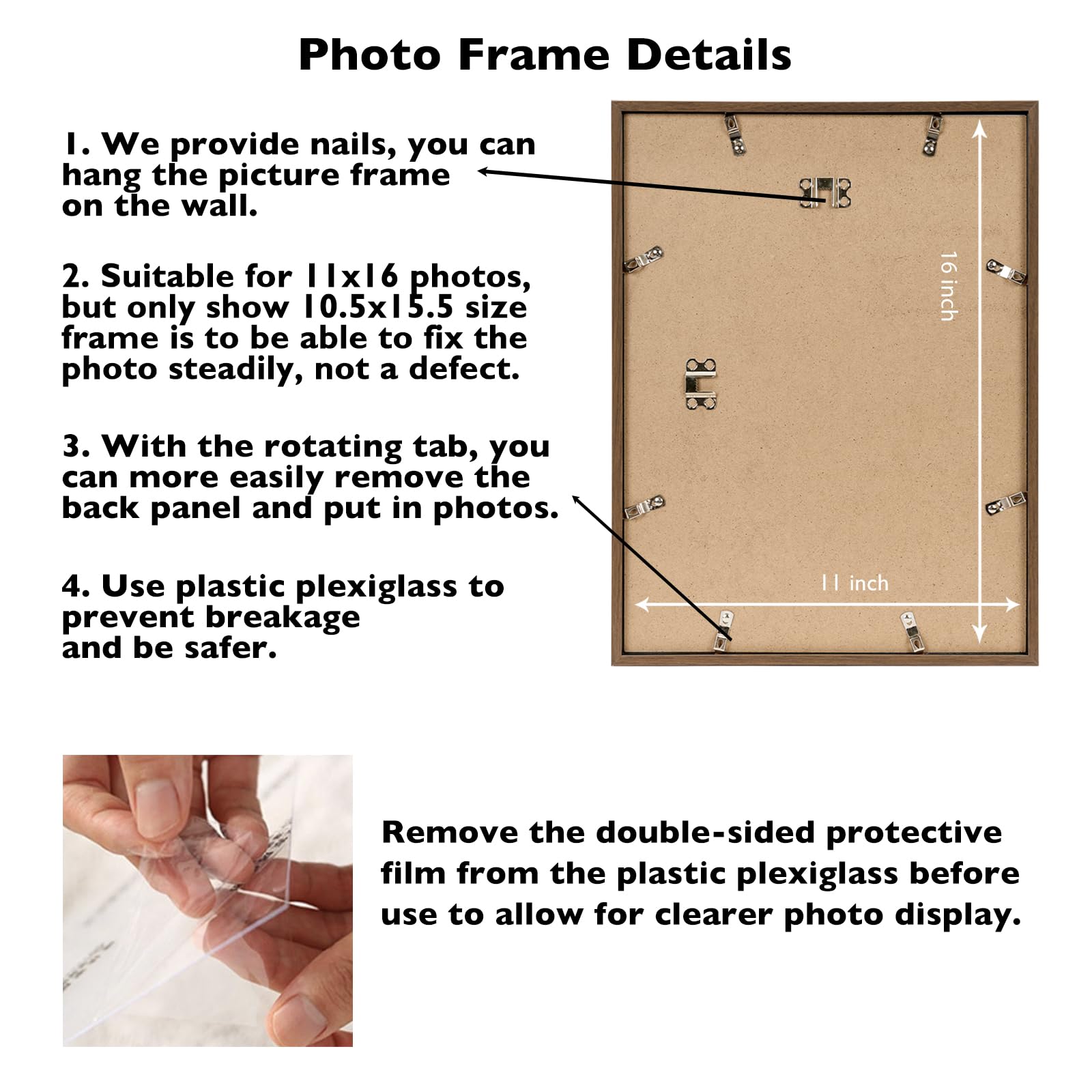 JCJMY 11x16 Picture Frame Brown for Wall Hanging, Wall Mounting Horizontally or Vertically, 11 x 16 Wall Gallery Poster Photo Fr