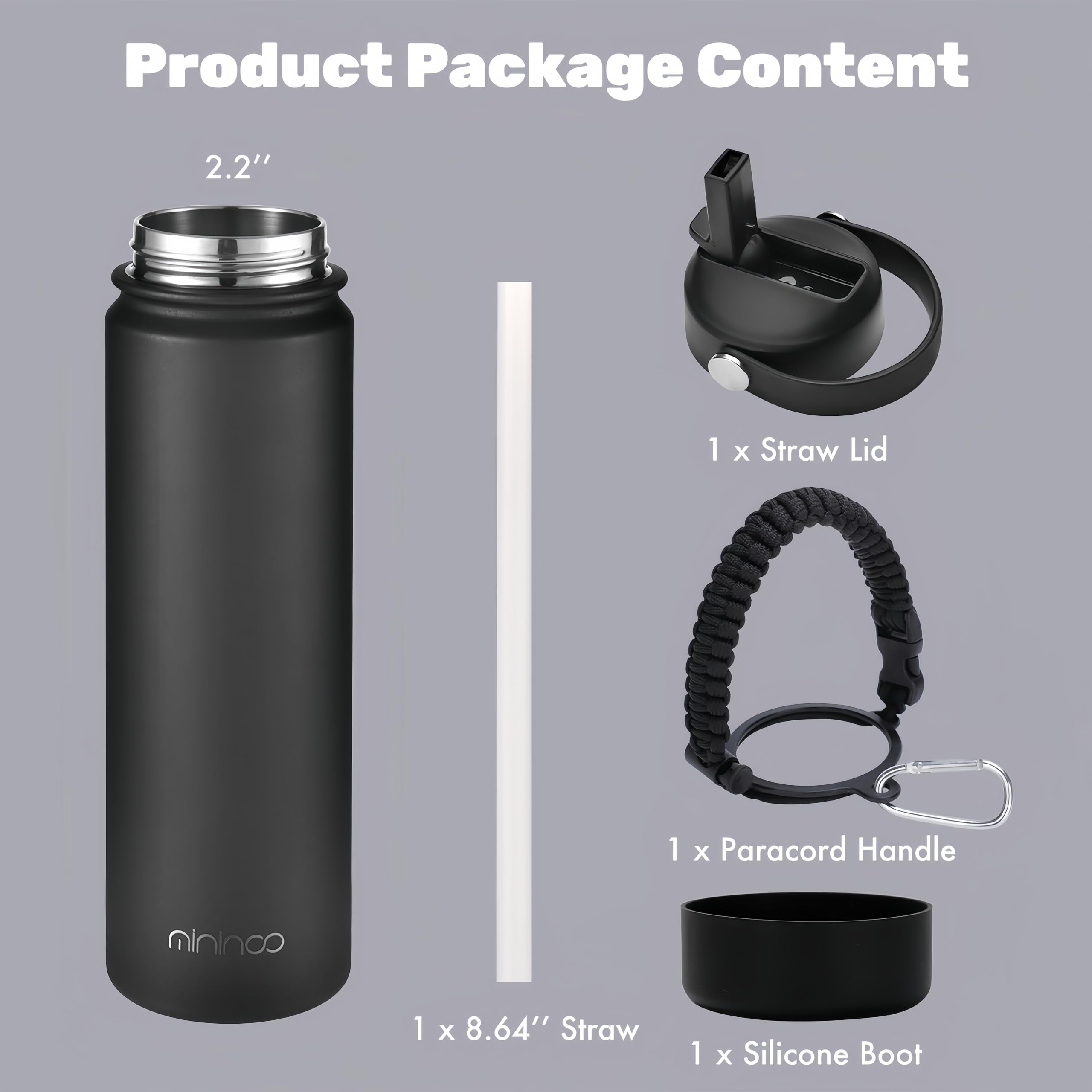 mininoo Water Bottle with Straw Lid, 24 oz Insulated Stainless Steel Double Wall Vacuum, Gifts, Cute Bunny & Egg(Lavender)