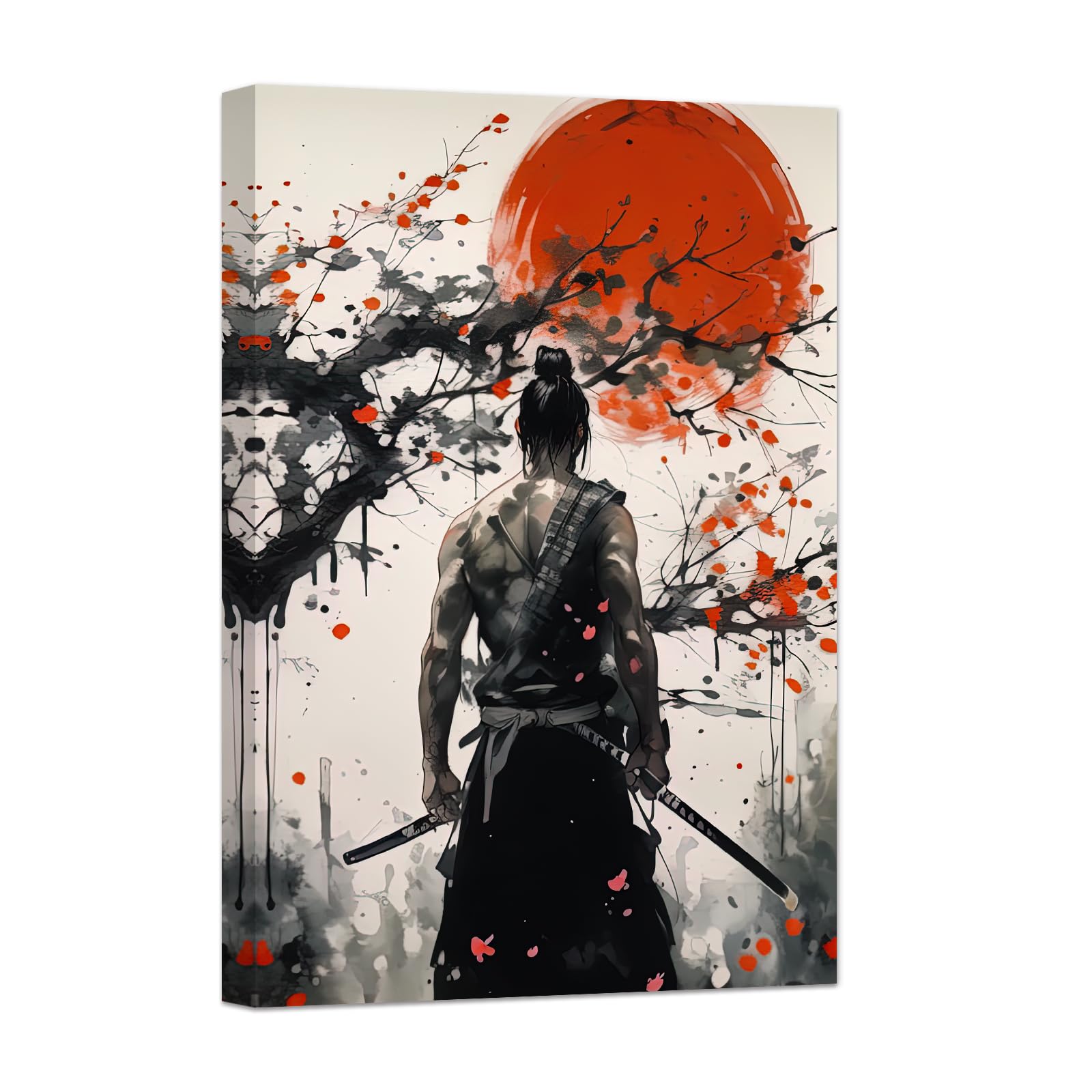 Zxhywym Japanese Samurai Wall Art Black And White Armored Samurai Canvas Picture Japan Warrior Poster Bushido Print Wall Decor F