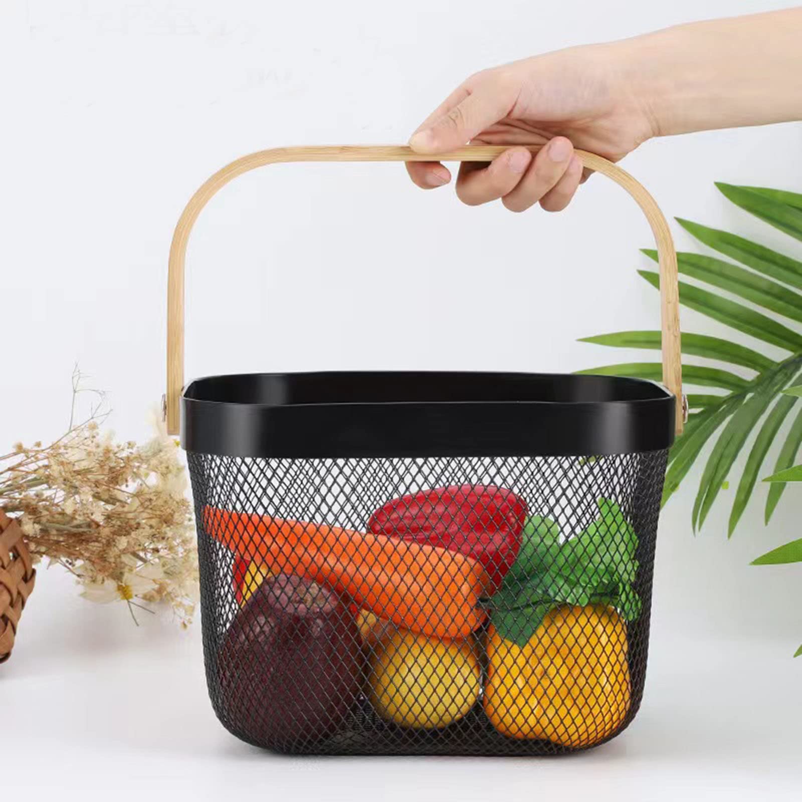 Ajioda 2 Pack Metal Mesh Steel Basket, Storage Organizer Basket Multi-Function Hanging Kitchen Baskets Fruit Basket Bin With Woo