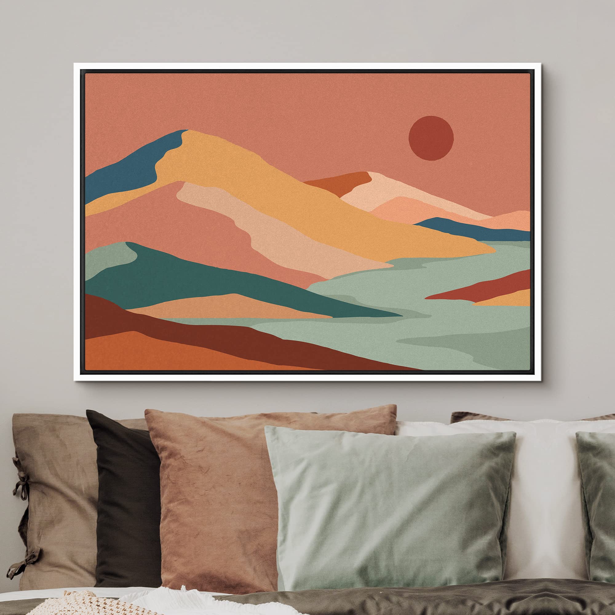 Signford Framed Canvas Print Wall Art Pastel Paint Stroke Mountain Range Environment Nature Wilderness Illustration Modern Art Z