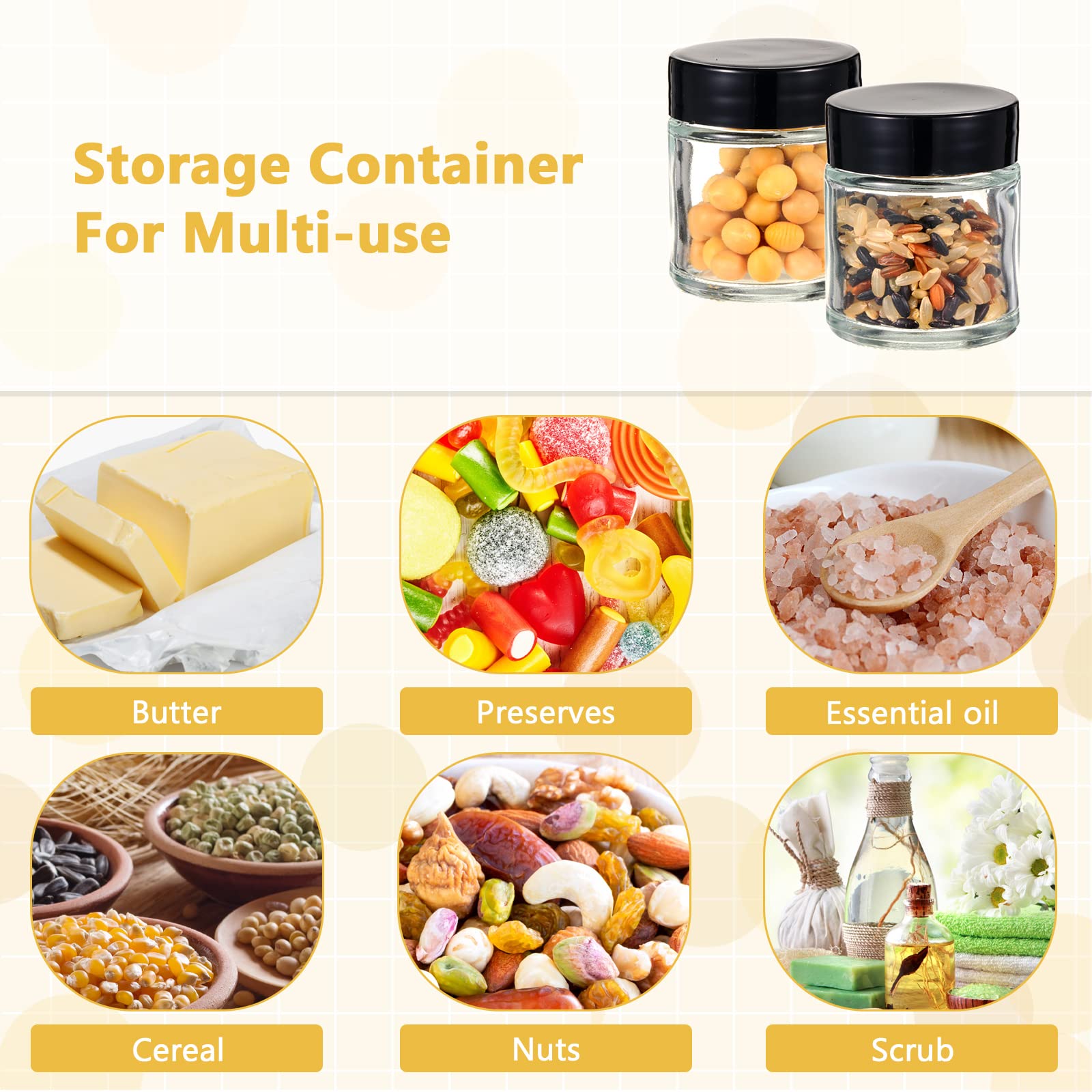 Aoriher 60 Pieces Glass Jars with Lids Clear Small Mason Empty Round Spice Wide Mouth Canning Storage Refillable Cosmetic Contai