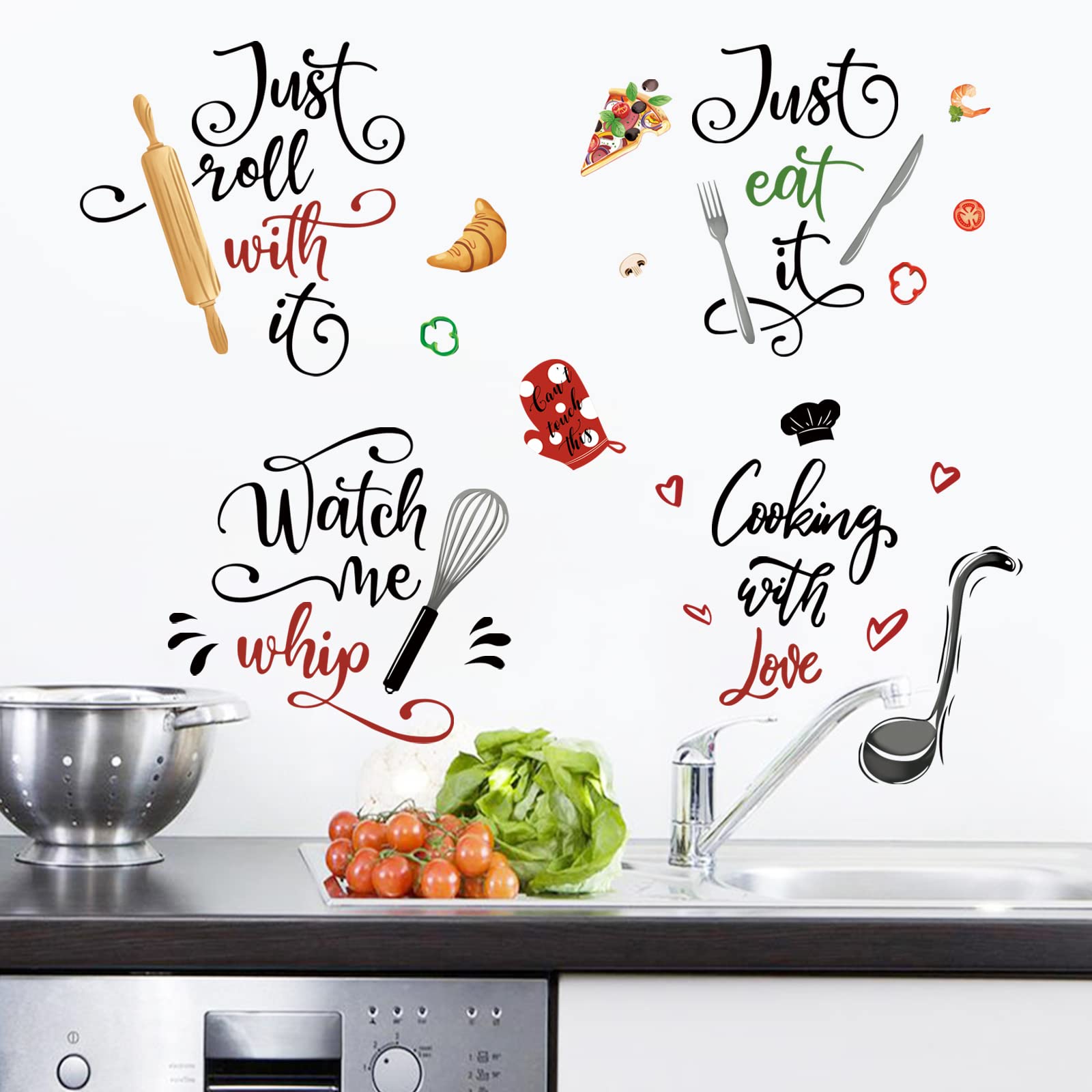Wondever Kitchen Food Wall Stickers Quotes Kitchenware Lettering Peel And Stick Wall Art Decals For Cupboard Dining Baking Room