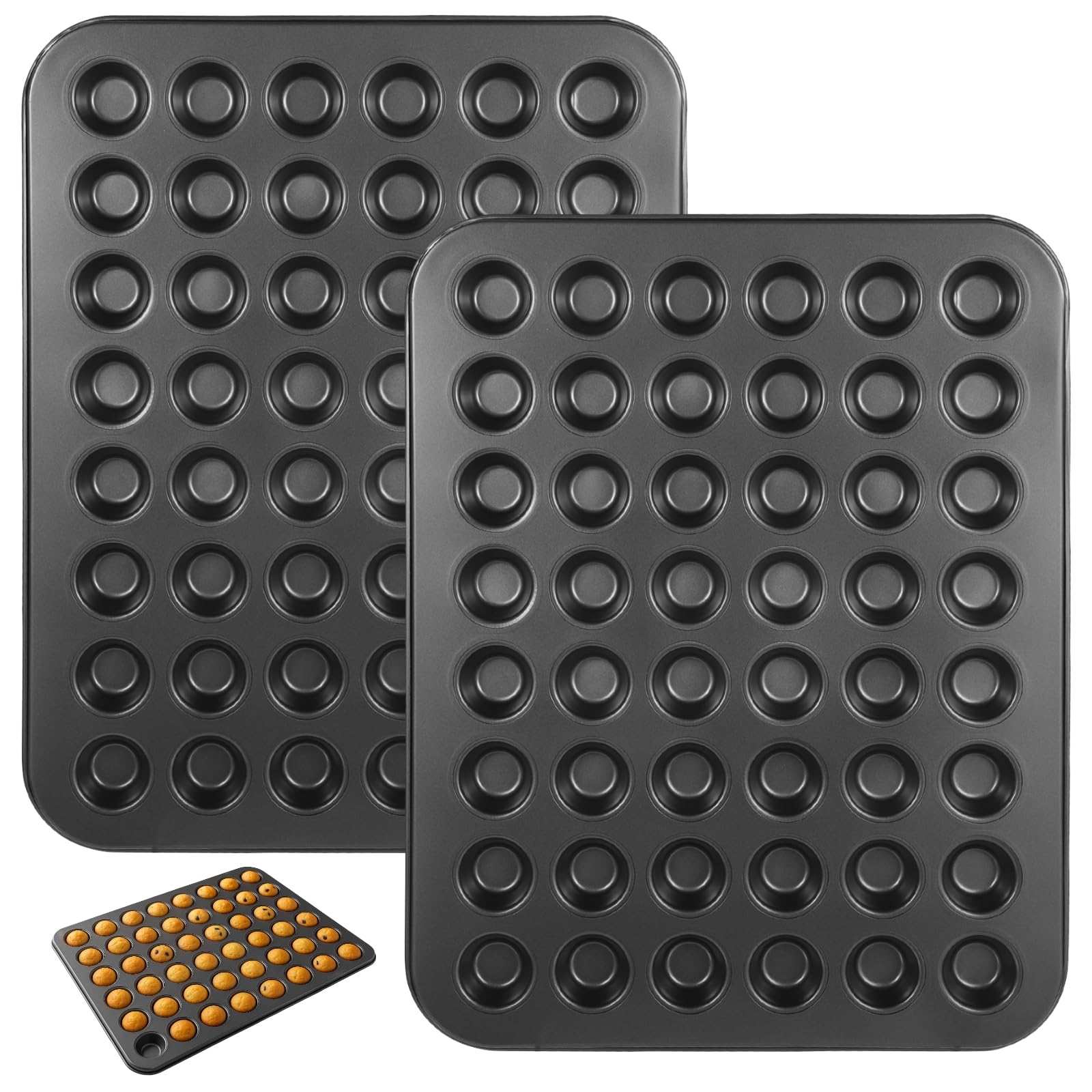 Homaisson 2Pcs Nonstick 48 Cup Steel Mini Muffin Pan, Carbon Steel Baking Tray for Home and Commercial Use, Black, 15.9 x 12.6 I