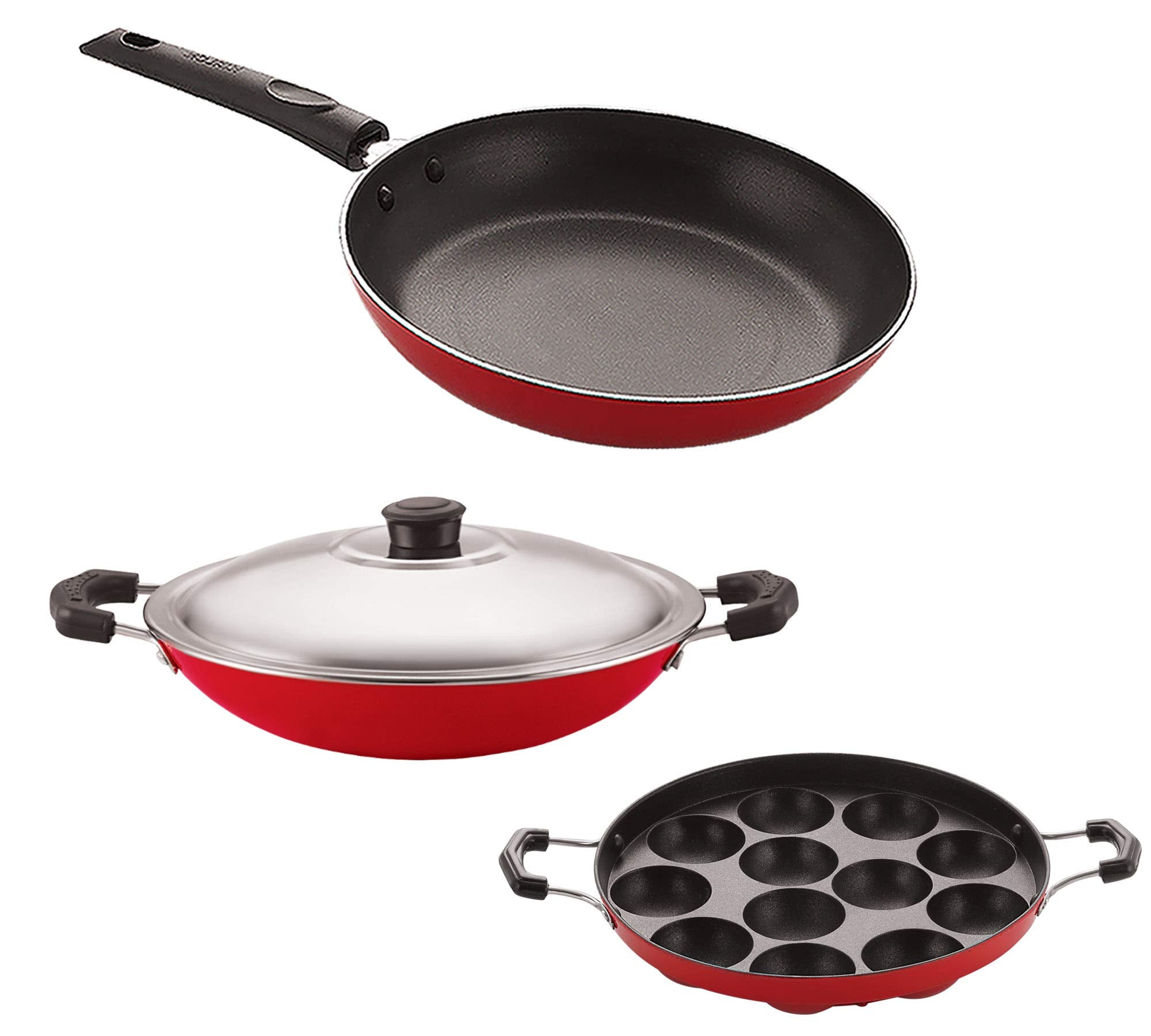 Nirlon Gas Compatible NonStick Non Induction Aluminium Cookware Set Of3 Pieces (2.6Mm_Ap(12)_Ac_Tp24)