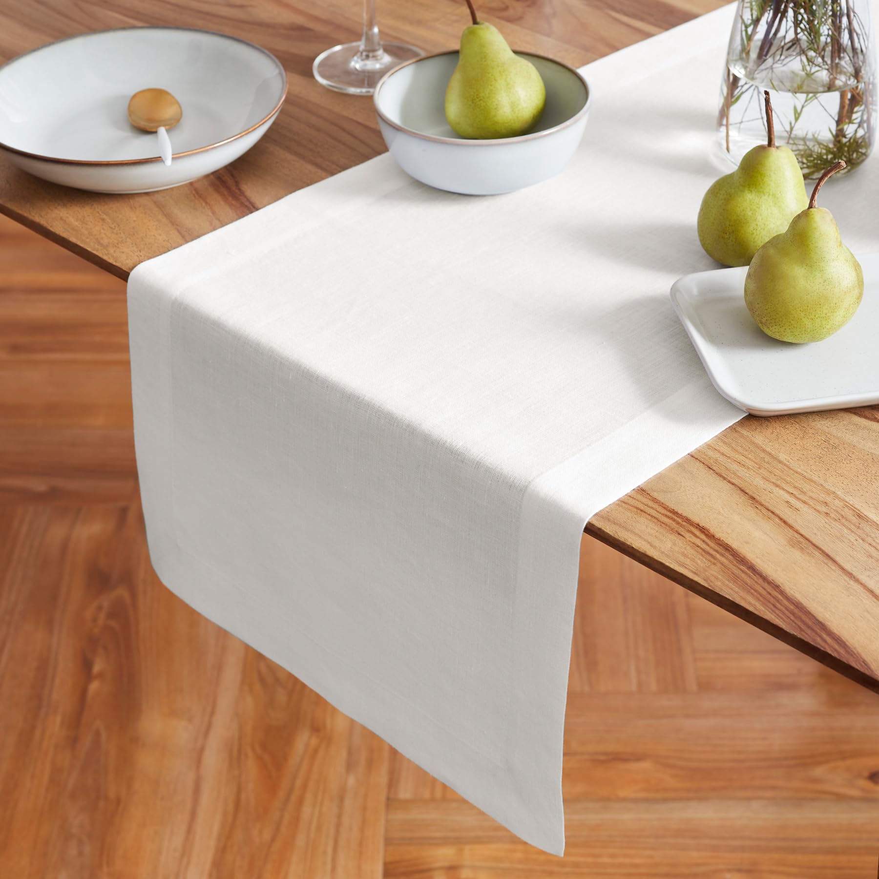 Solino Home Linen White Table Runner 60 Inch - 100% Pure Linen Prewashed Short Table Runner 14 X 60 Inch Ideal For Dresser And C
