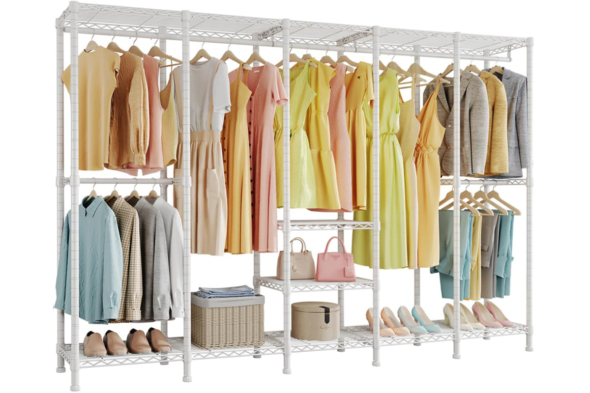 Higeego H5 Extra Large Heavy Duty Clothes Rack, Wire Garment Rack,Large Wardrobe Closet, Freestanding Closet Rack For Hanging Cl
