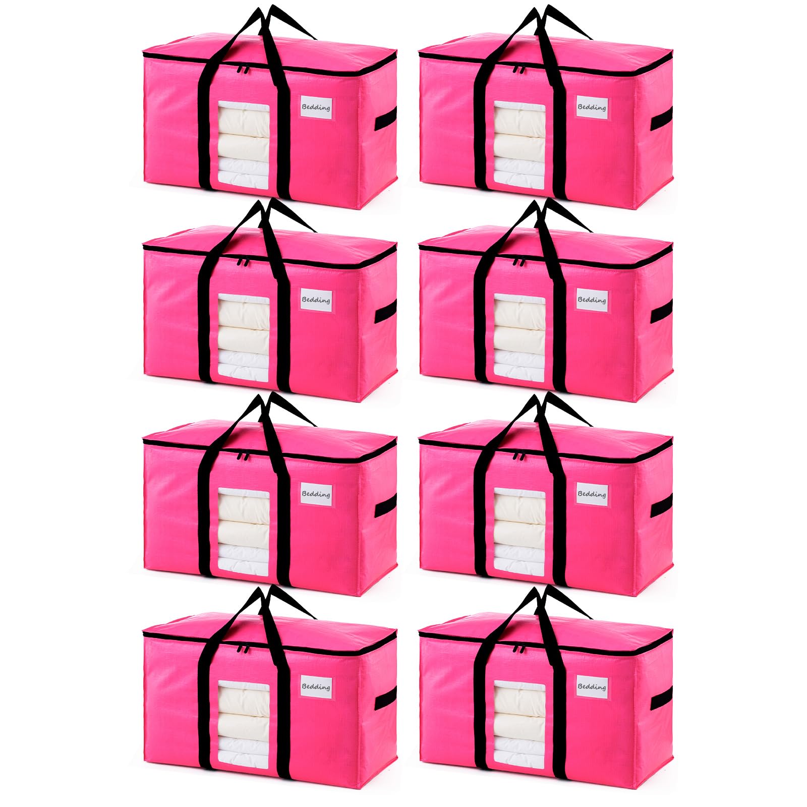 TAILI 8 Pack Pink Extra Large Moving Bags, Heavy Duty Totes with Visible Window, Wrap Around Handles, Space-Saving Storage, Alte