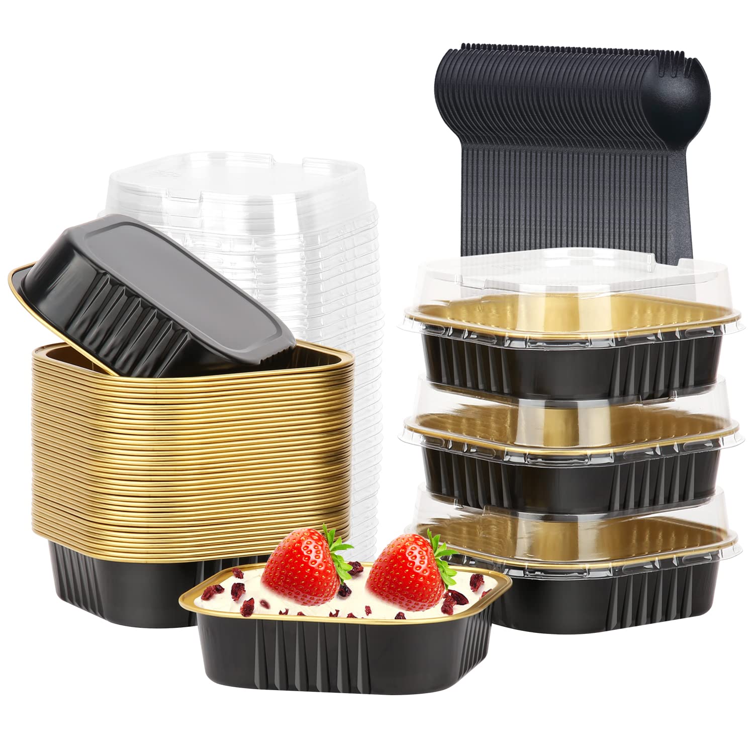 LNYZQUS 7.5oz Cupcake Mini Cake Pans With Lids 40 Pack, Aluminum Cupcake Liners Brownie Baking Pans,Square 4   x4    Disposable 